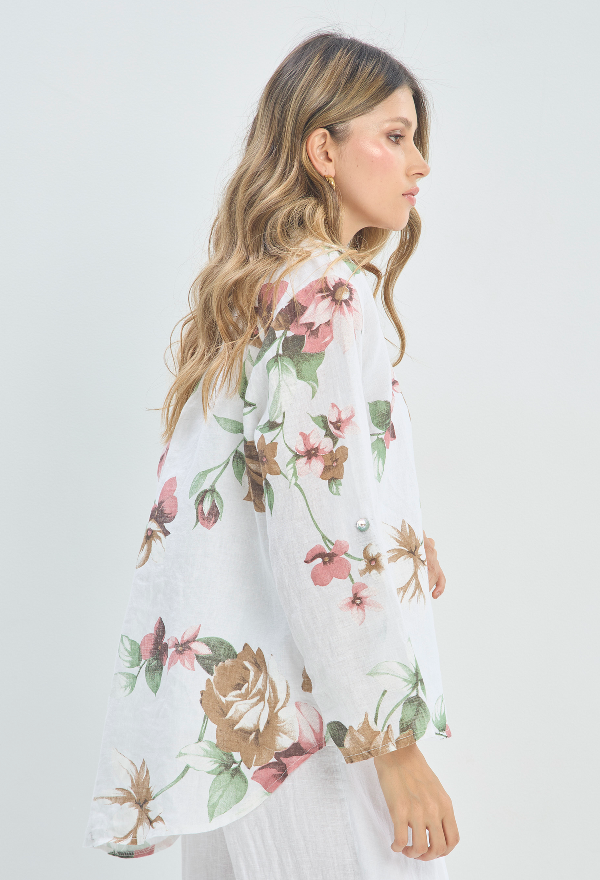 Blusa Lino Estampado Floral Blanca BYBLA - vista 5