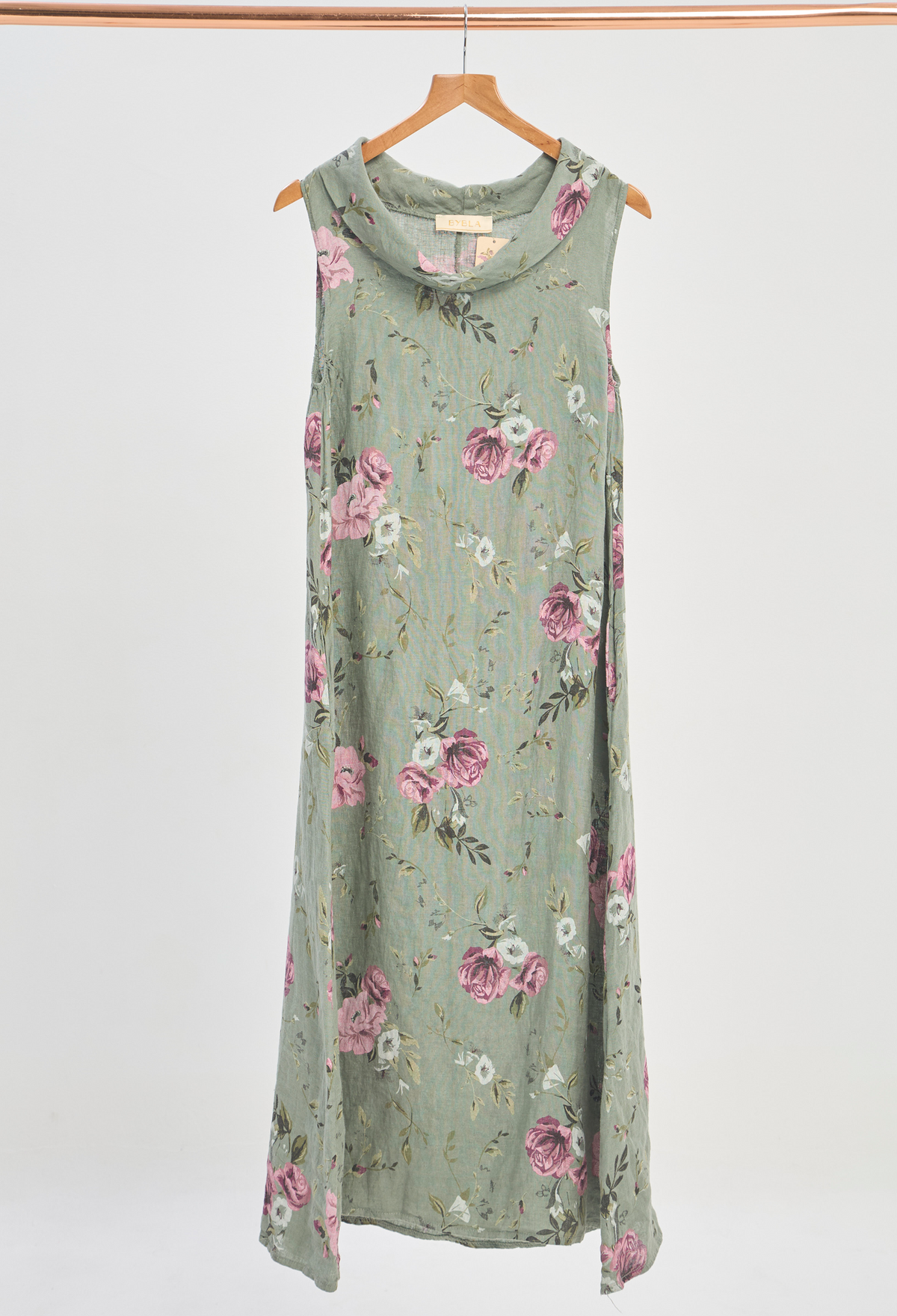 Vestido Largo Flores Verde Salvia BYBLA