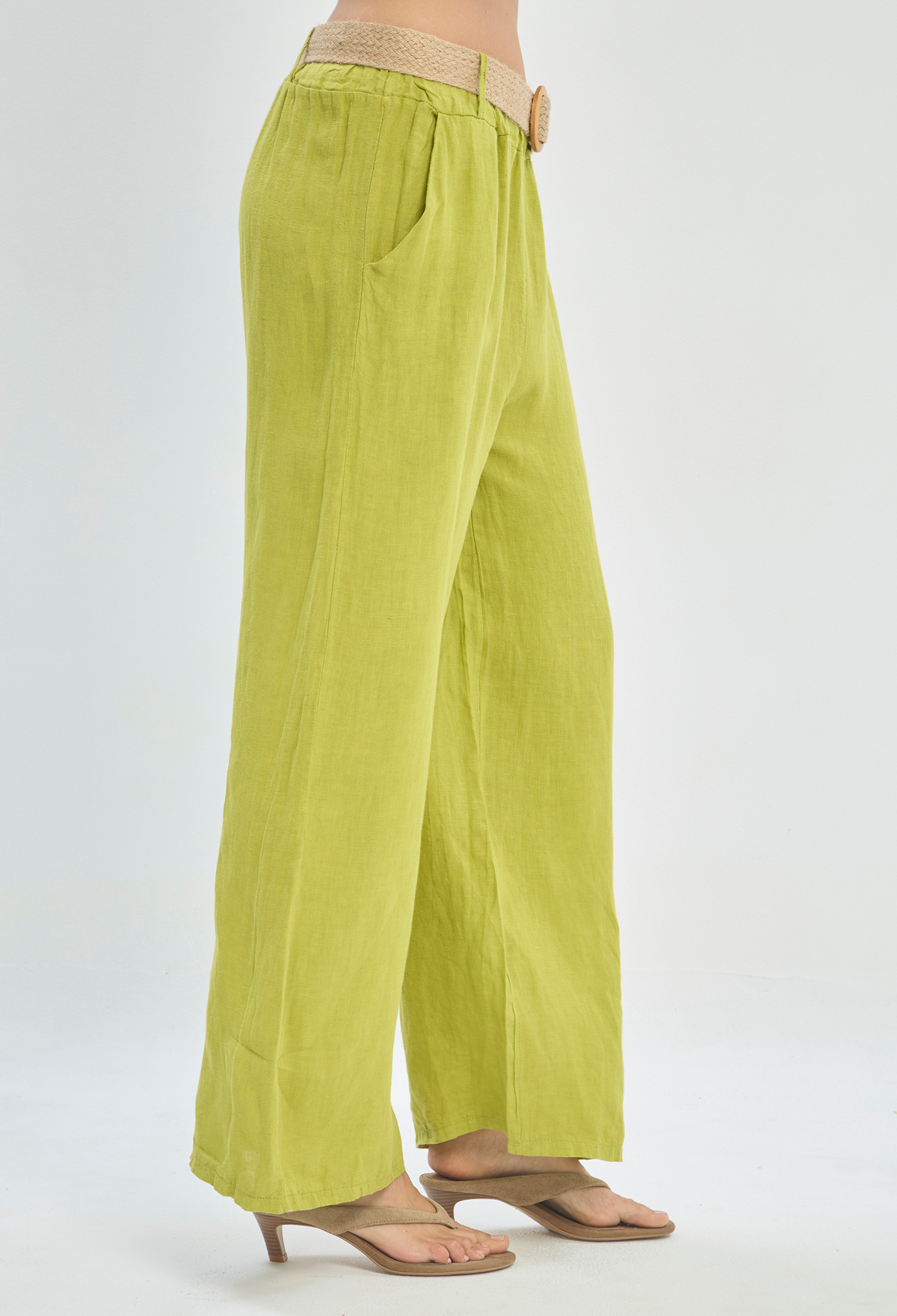 Pantalón Lino Cinturón Verde Limón BYBLA - vista 3