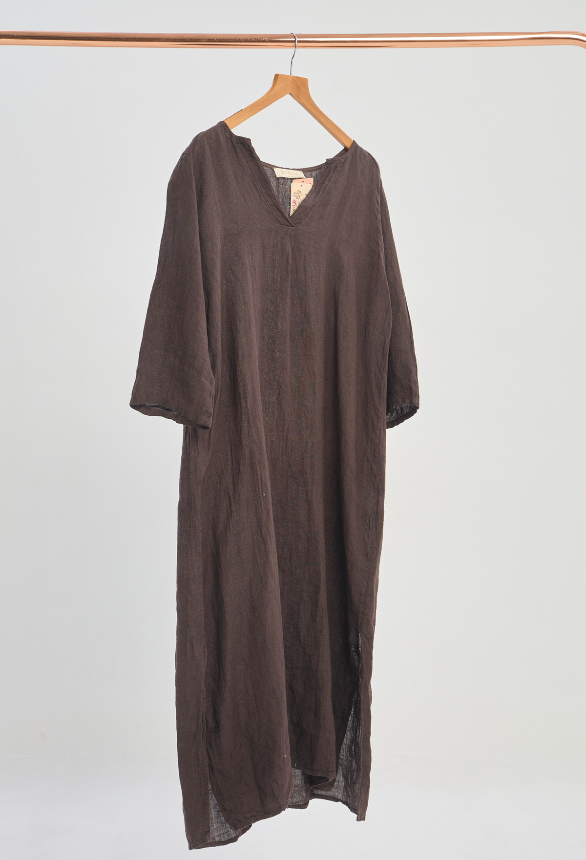 Vestido Largo en Lino Chocolate BYBLA