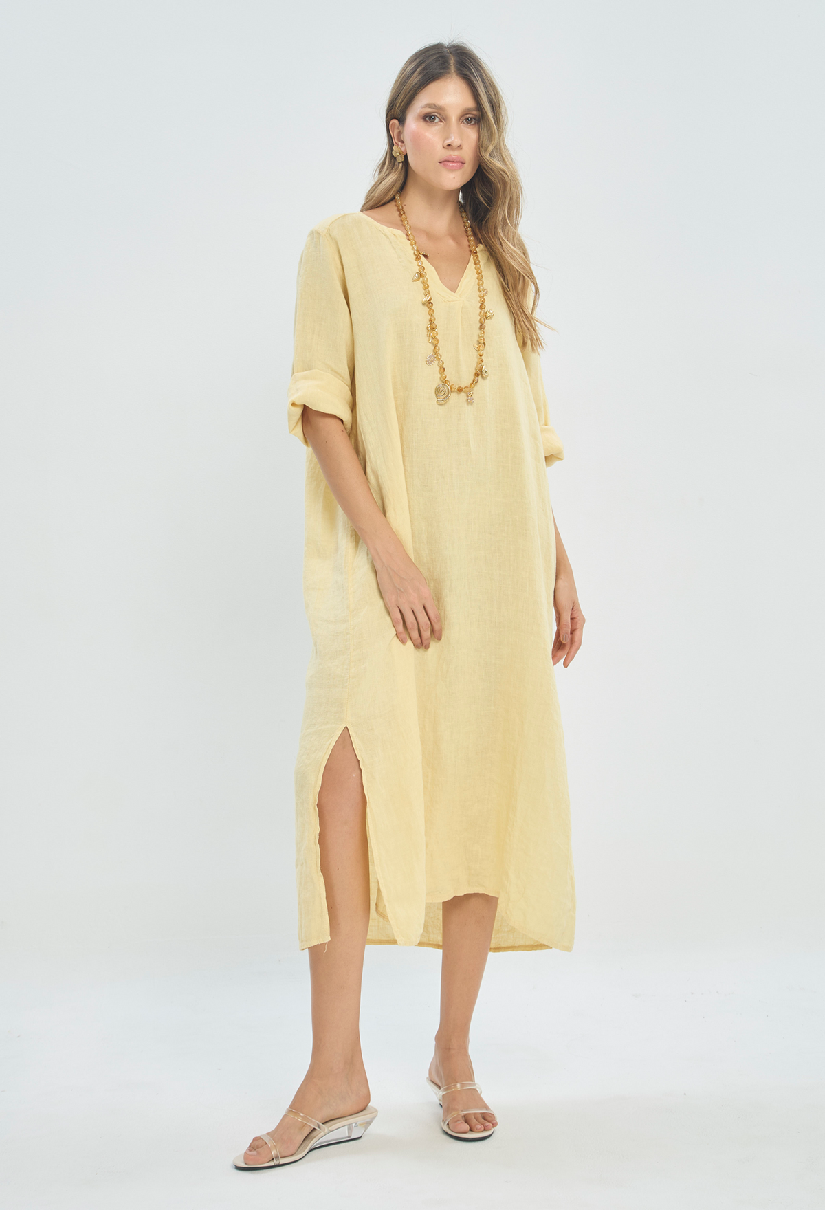 Vestido Largo en Lino Amarillo Suave BYBLA