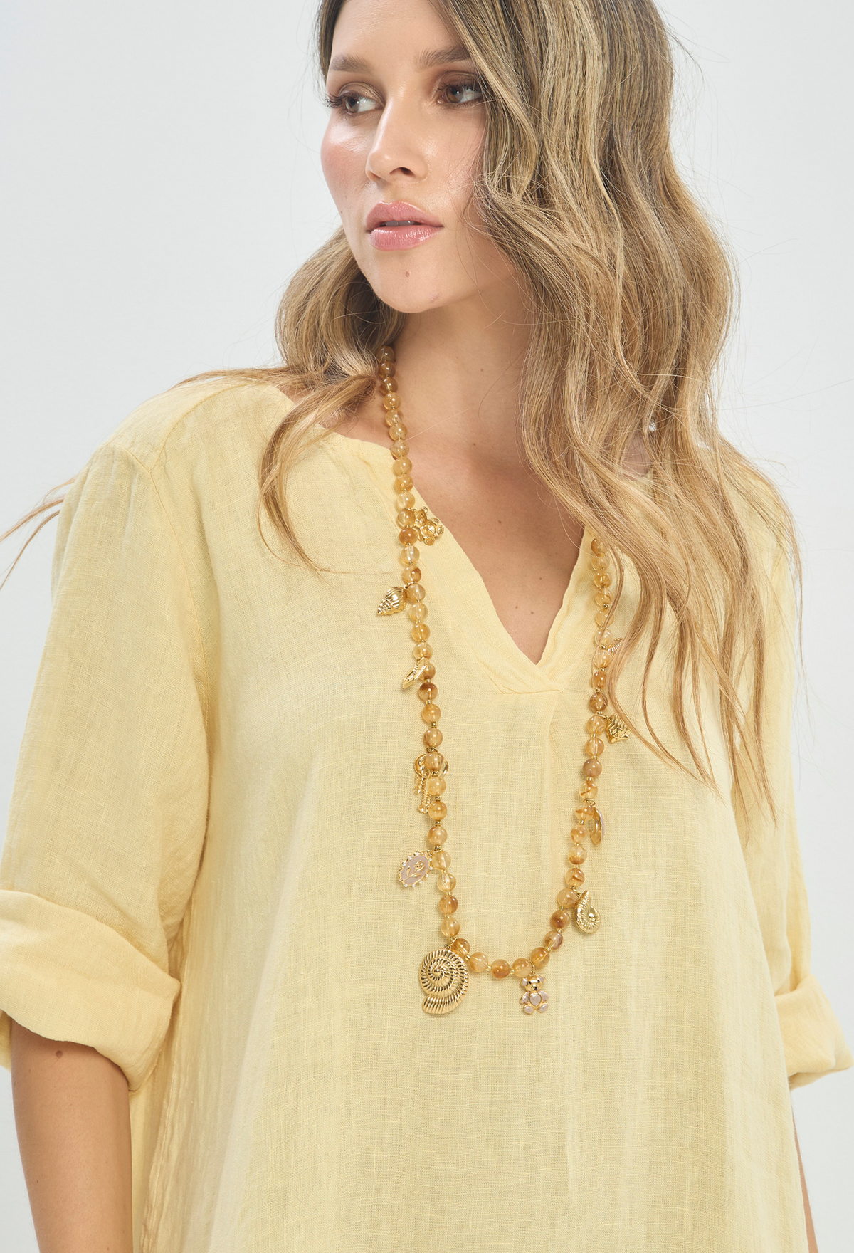 Vestido Largo en Lino Amarillo Suave BYBLA - vista 6