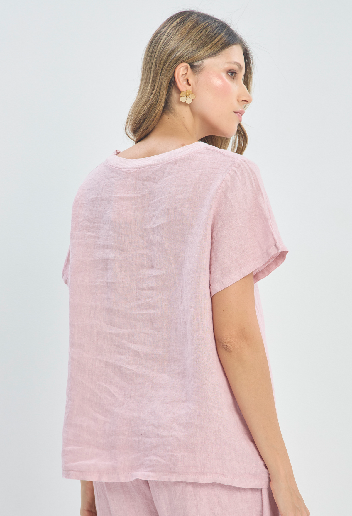 Blusa Lino Manga Corta Rosa BYBLA - vista 4