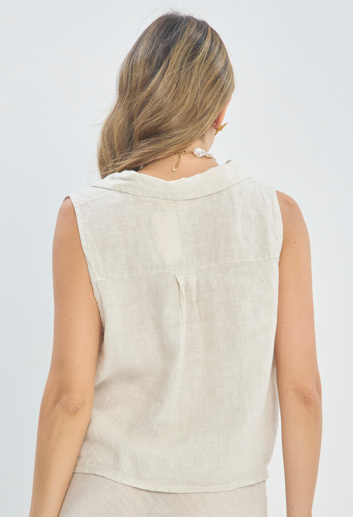 Blusa Anudada en Lino Beige BYBLA - vista 3