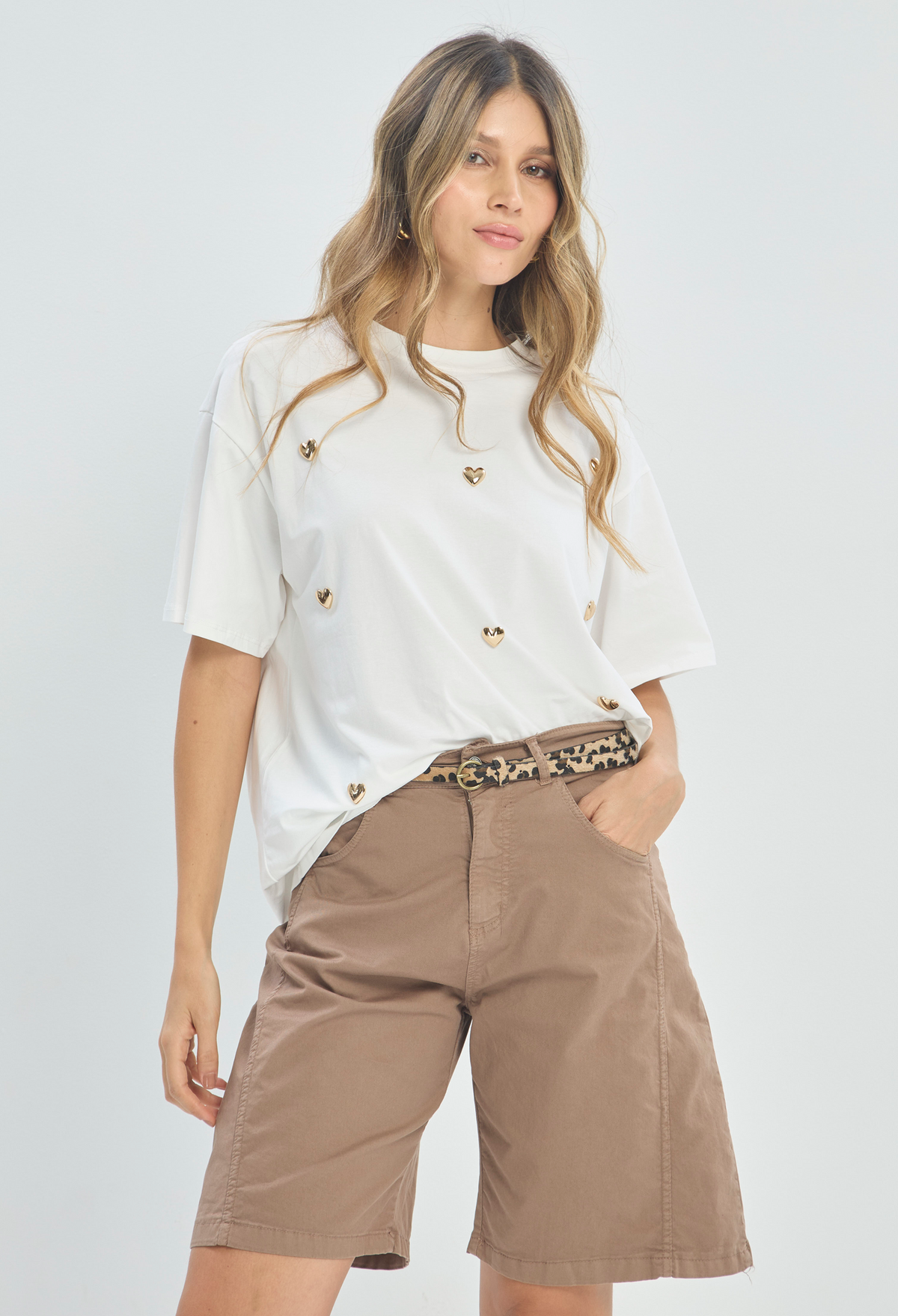 Bermuda Dril Con Correa Animal Print Camel BYBLA