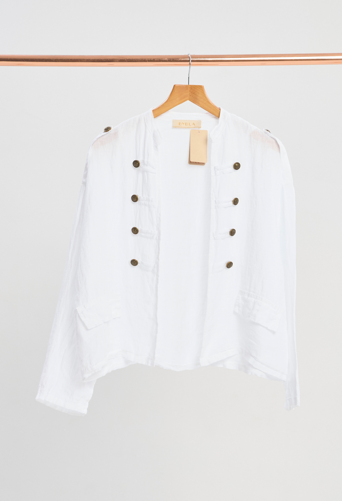 Chaqueta Lino Con Alamares Blanco BYBLA