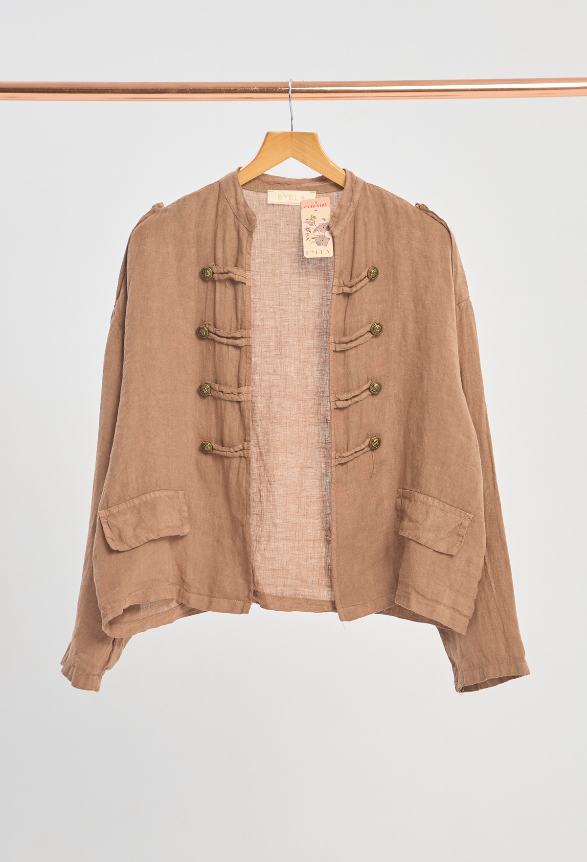 Chaqueta Lino Con Alamares Marrón BYBLA