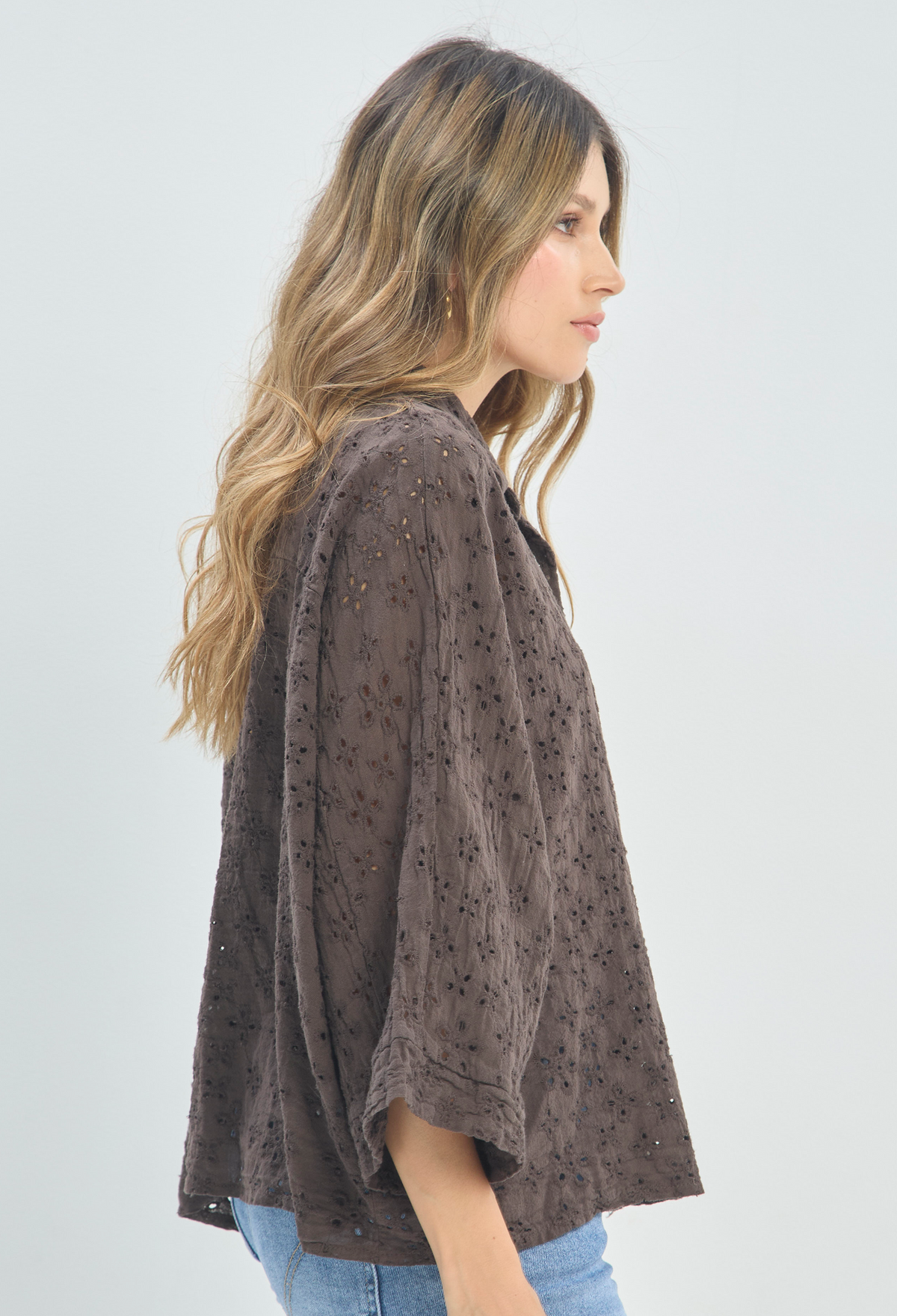 Blusa Calada Manga 3/4 Café BYBLA