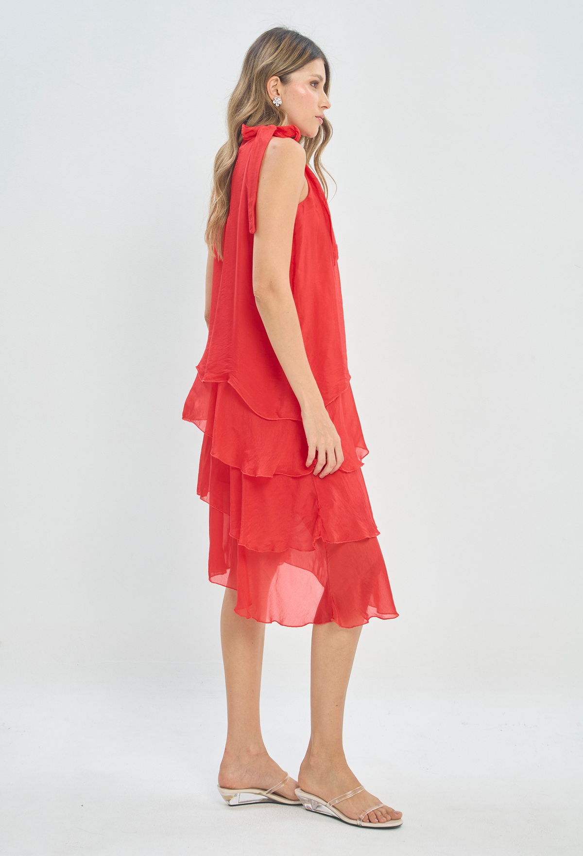 Vestido Seda Cuello Halter en Capas Rojo BYBLA - vista 2