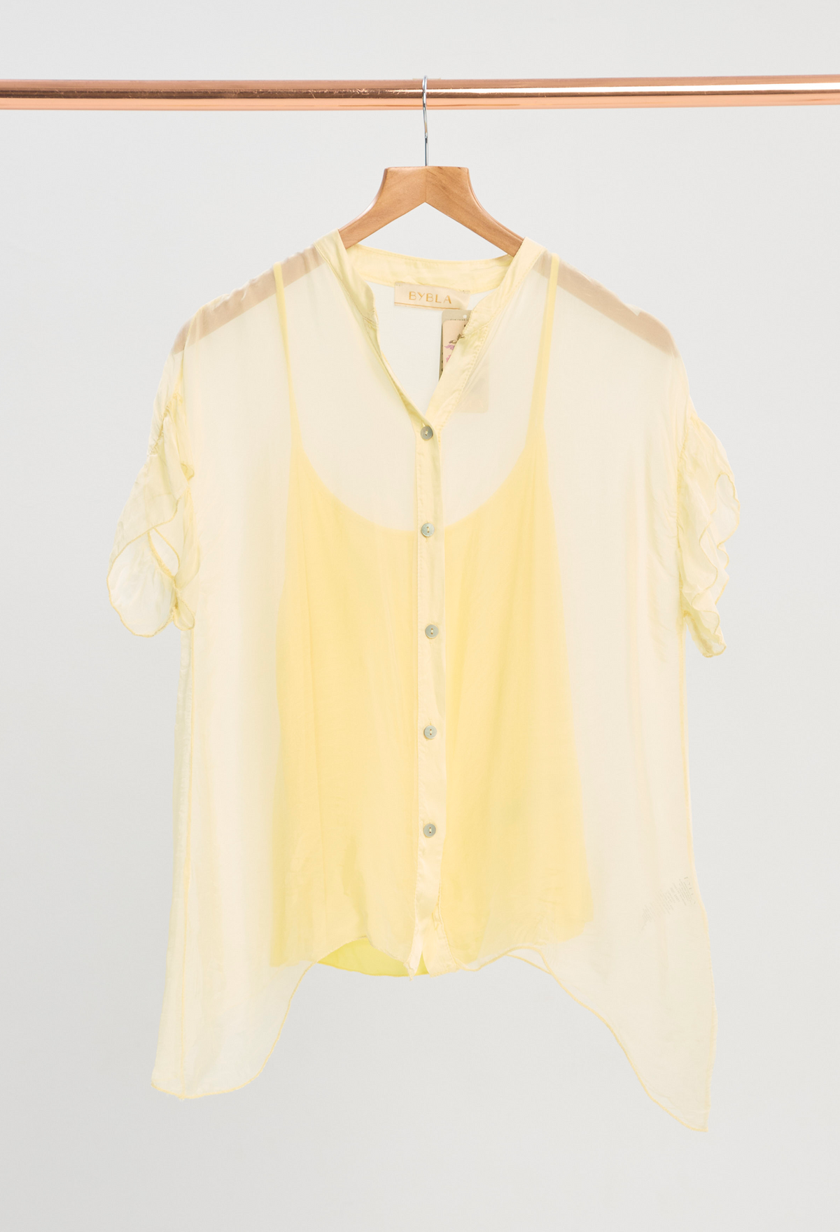 Blusa Manga Corta Con Vuelos y Camisilla Amarillo BYBLA