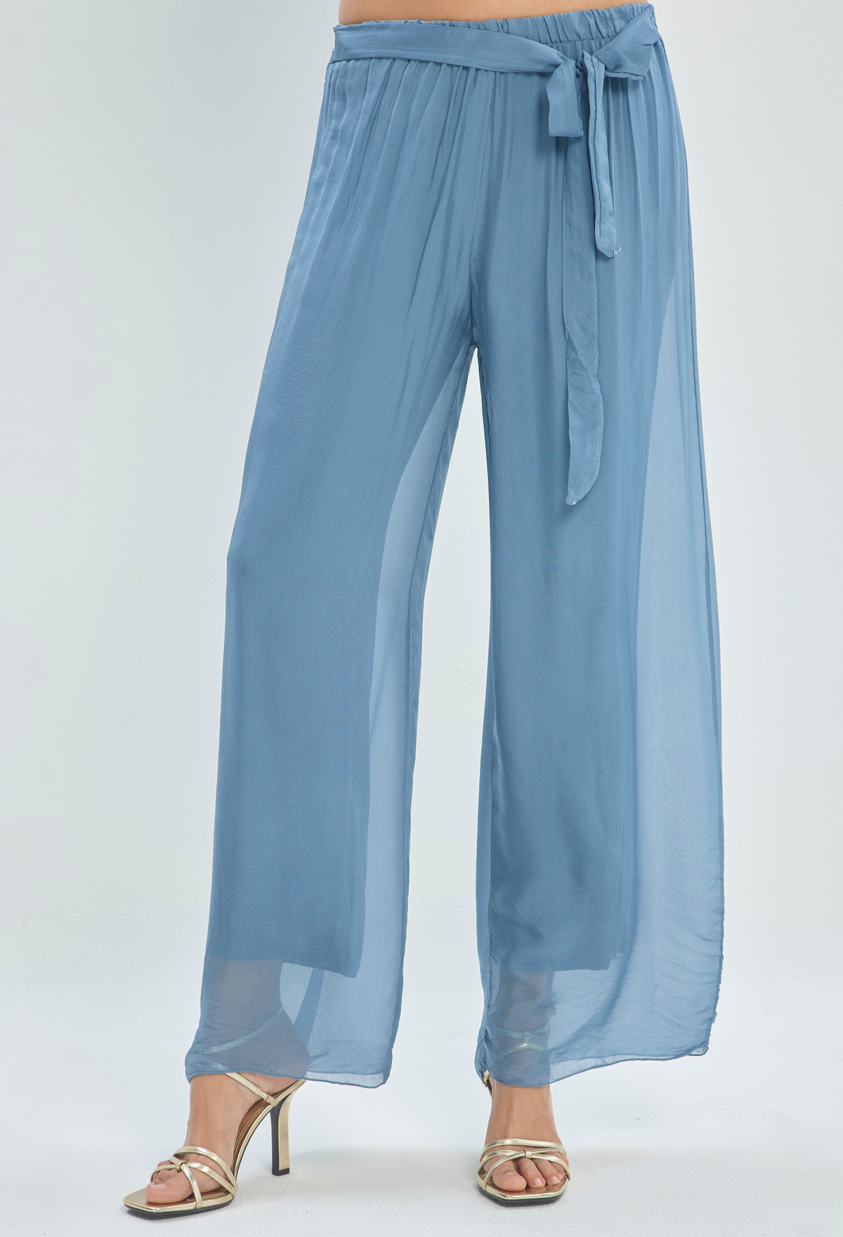 Pantalón en Seda Azul Acero BYBLA - vista 2