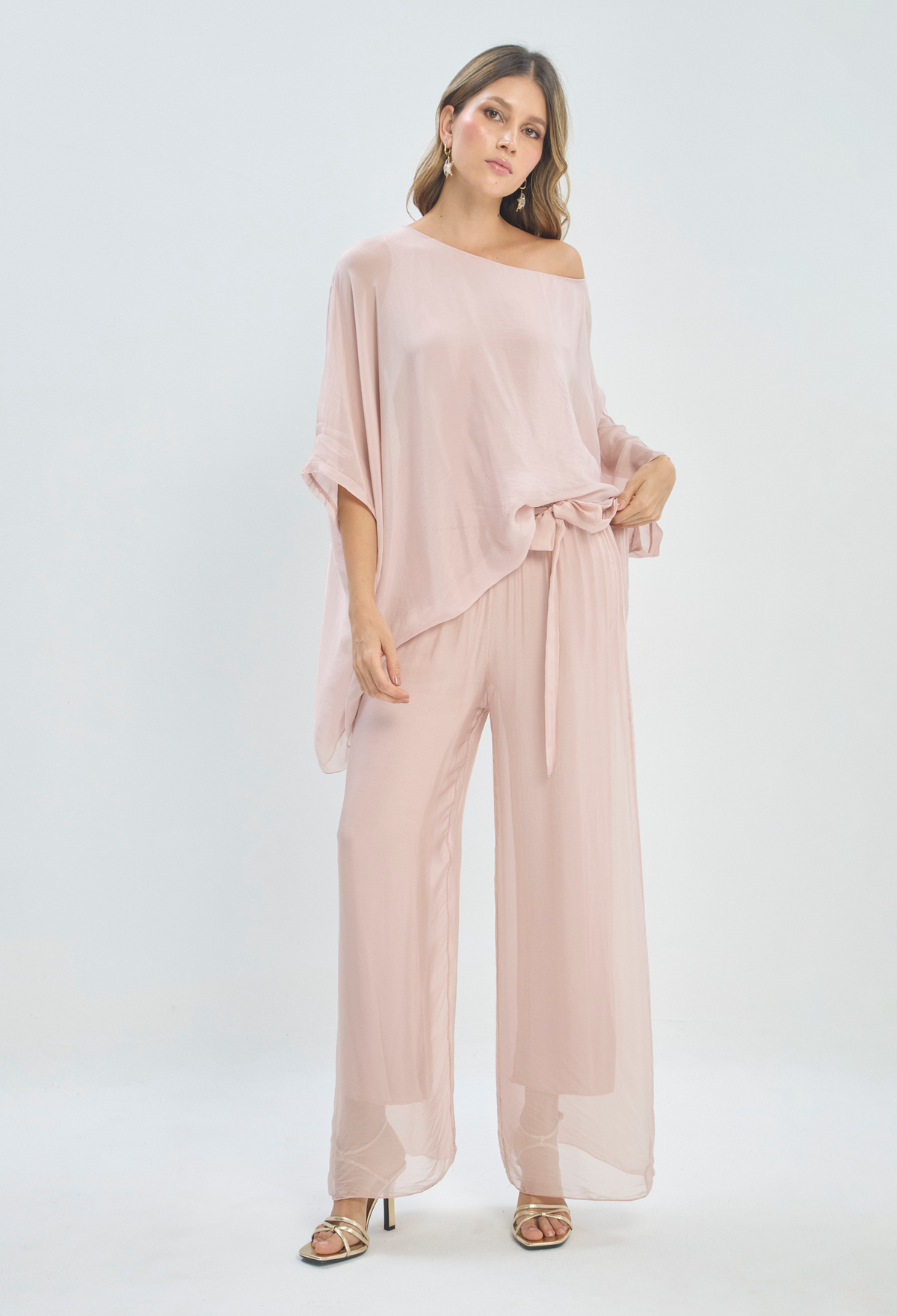 Pantalón en Seda Rosa Empolvado BYBLA