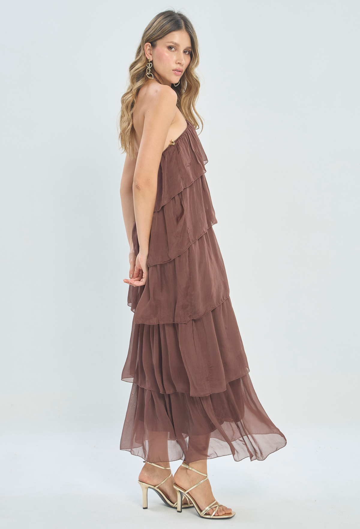 Vestido Largo Capas Chocolate BYBLA - vista 3