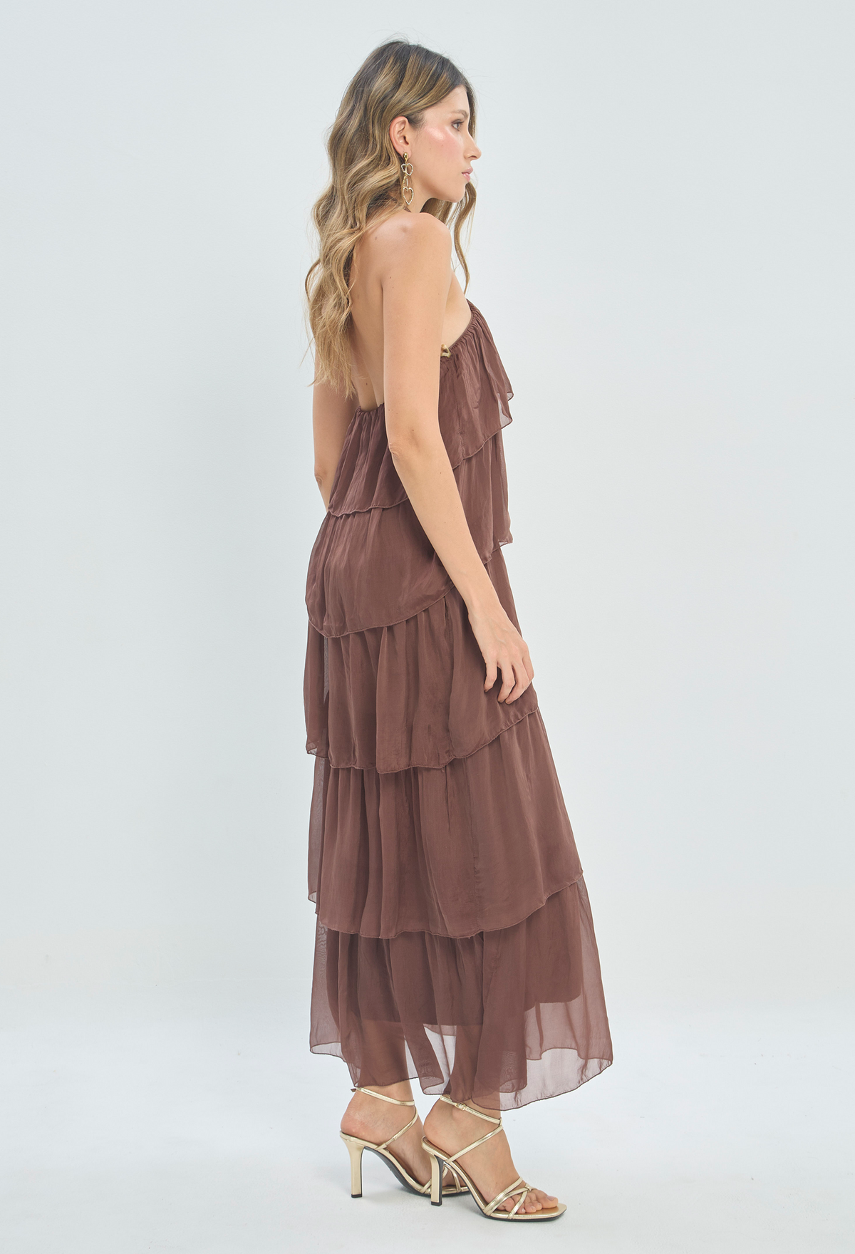 Vestido Largo Capas Chocolate BYBLA - vista 4