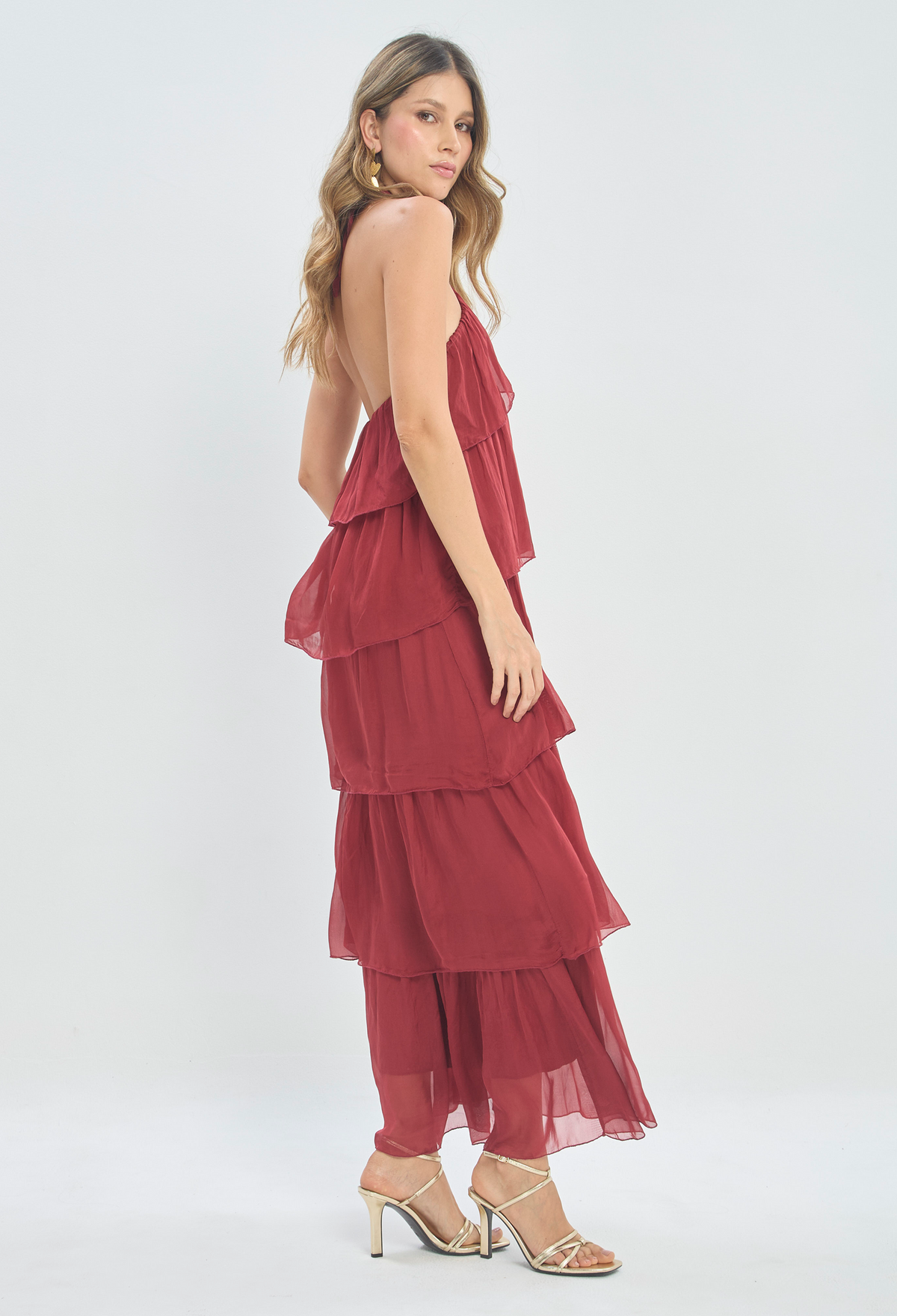 Vestido Largo Capas Vinotinto BYBLA - vista 3