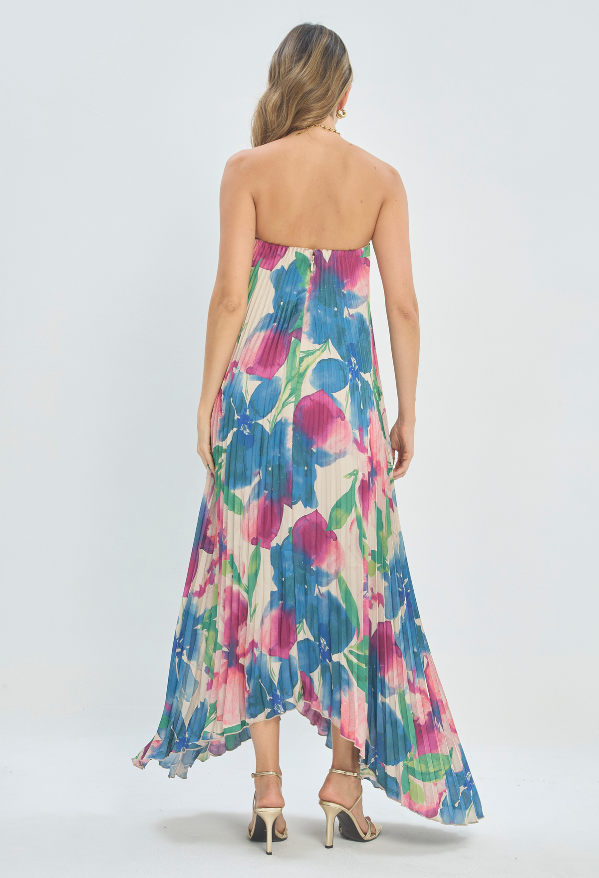 Vestido Largo Strapless Plisado Floral BYBLA - vista 4