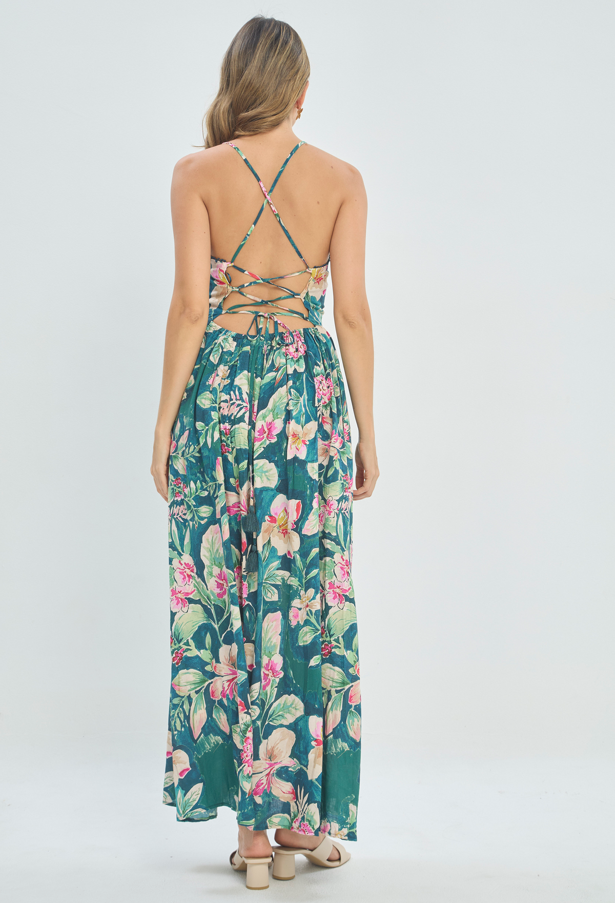 Vestido Largo Tropical Verde Petróleo BYBLA - vista 5