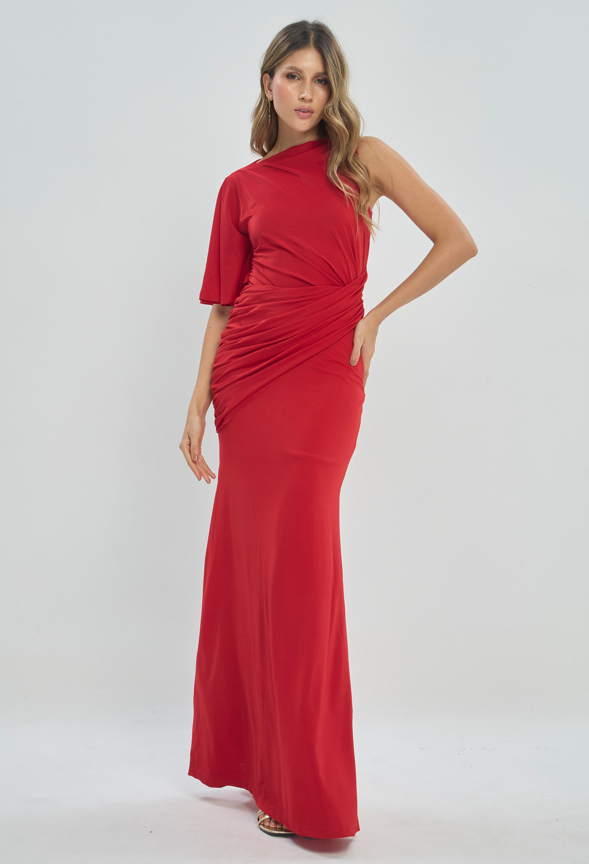 Vestido Largo Asimétrico Rojo BYBLA