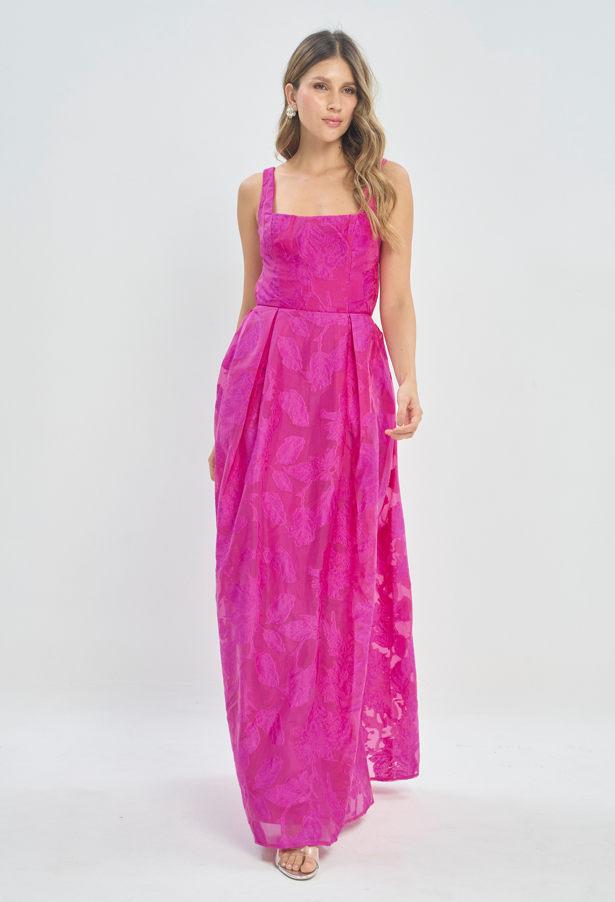 Vestido Largo Espalda Abierta con Moño Fucsia BYBLA