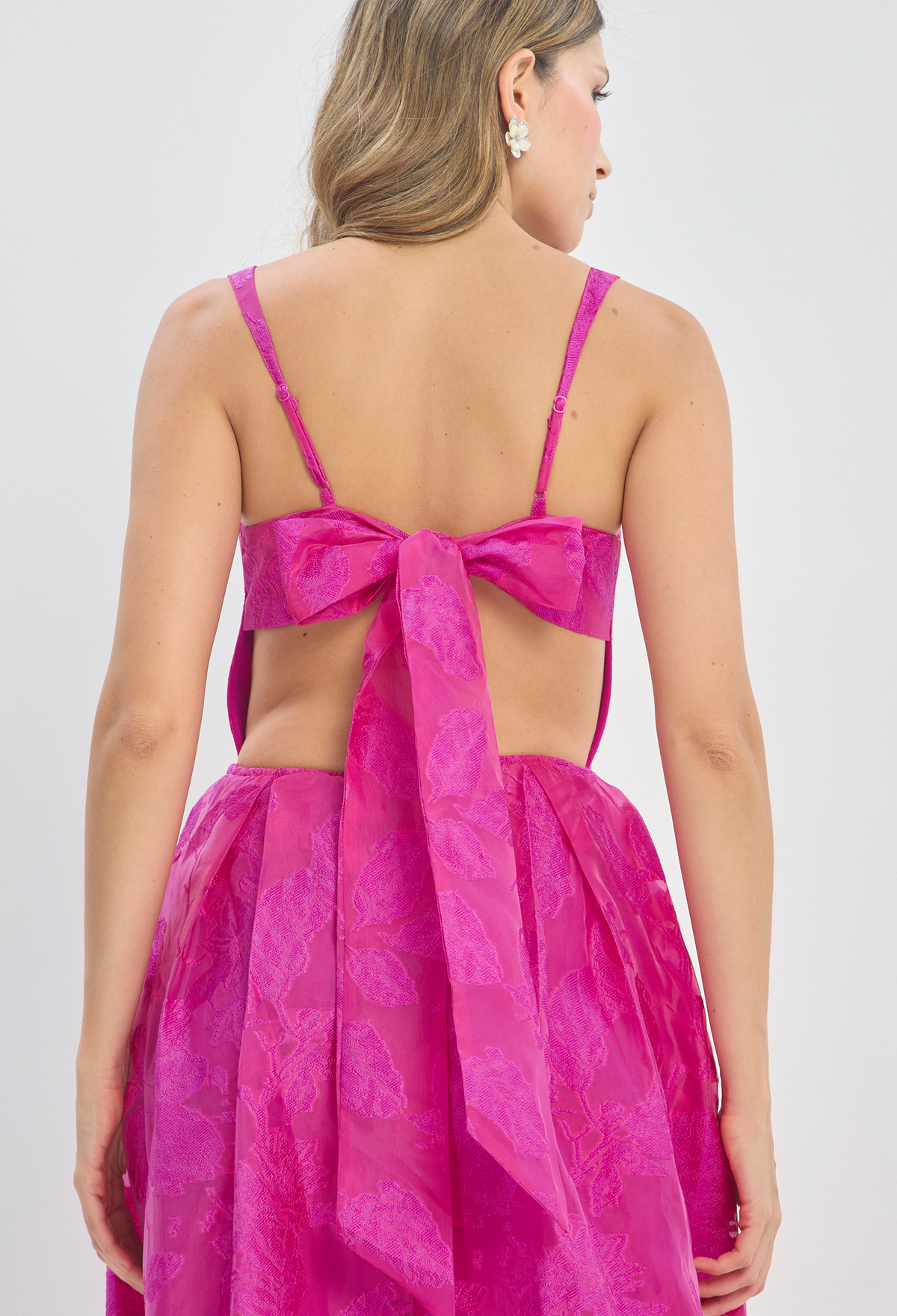Vestido Largo Espalda Abierta con Moño Fucsia BYBLA - vista 4