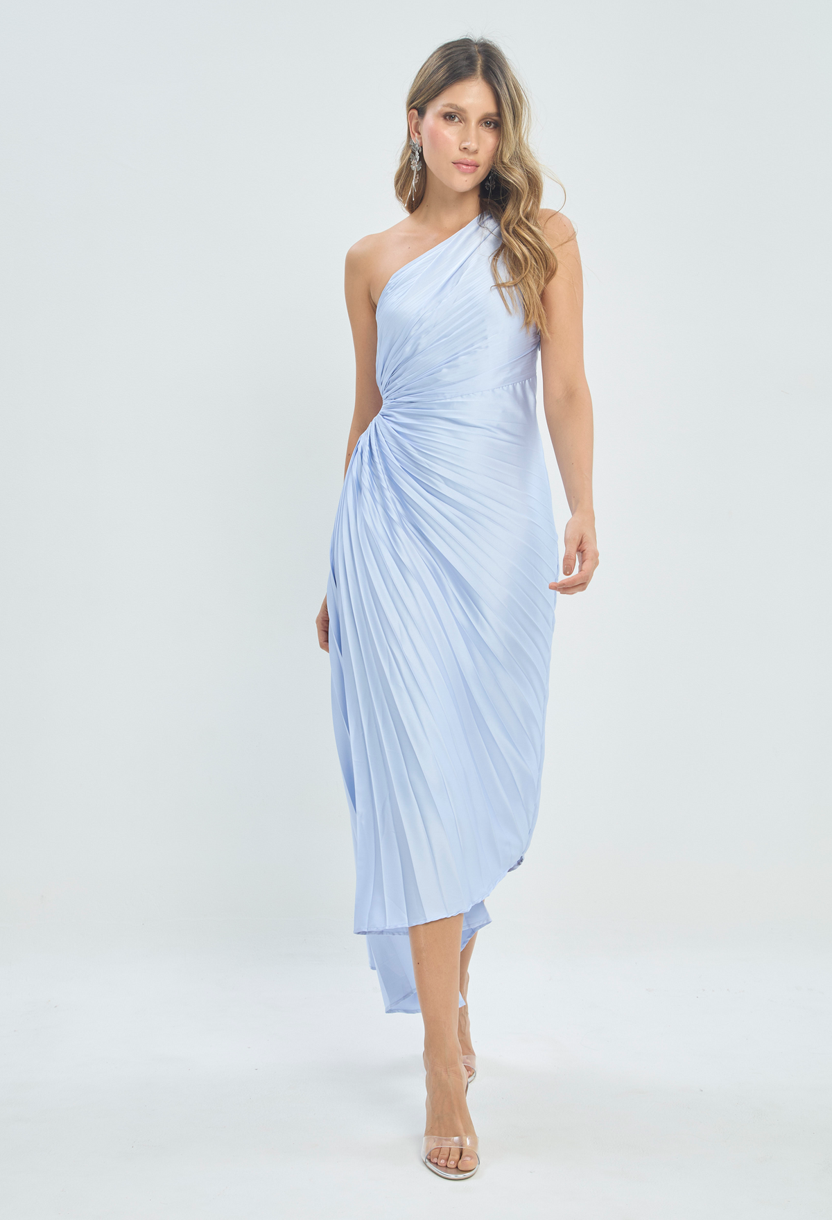 Vestido Largo Plisado Azul Hielo BYBLA