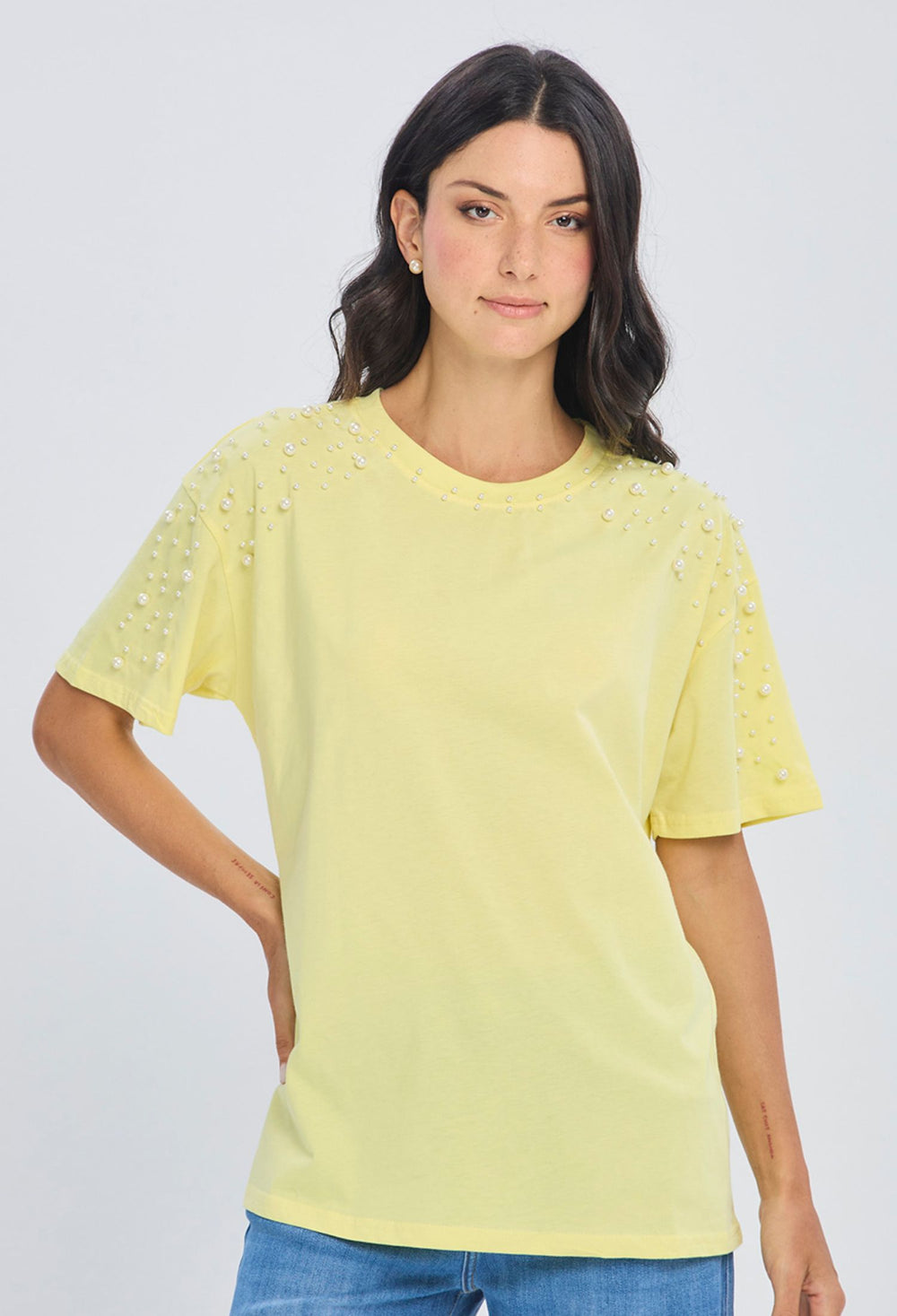 Blusa amarilla algodón puro hombros relajados talla única para mujer