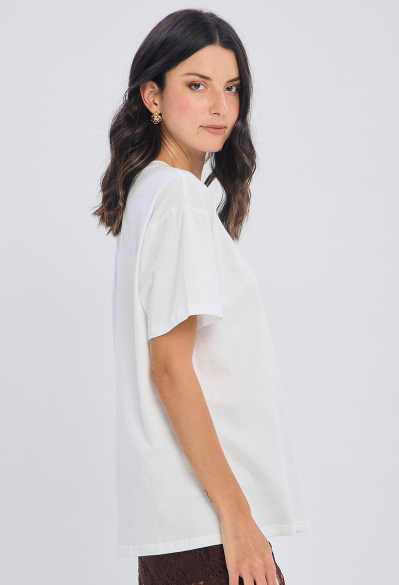 Blusa blanca algodón cuello camisero atemporal talla única para mujer - vista 2