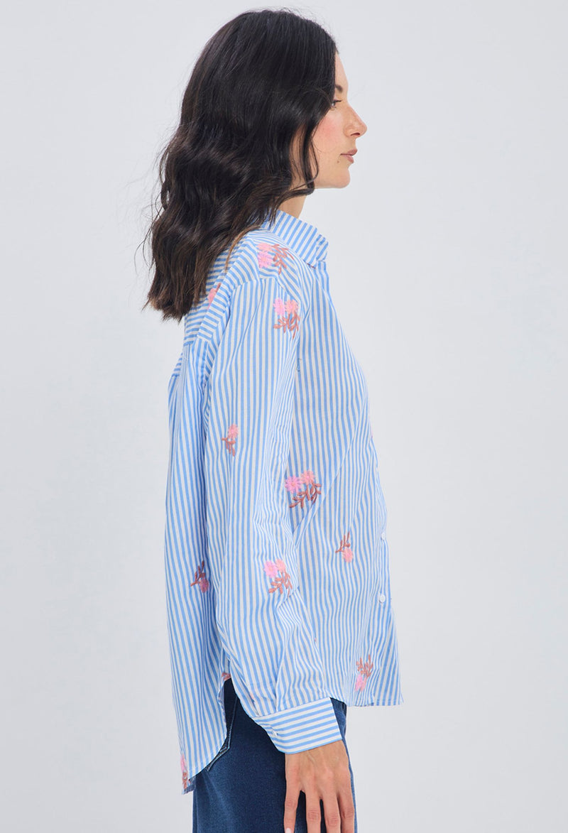 Blusa larga algodón bicolor azul y blanco para mujer diseño elegante - vista 2