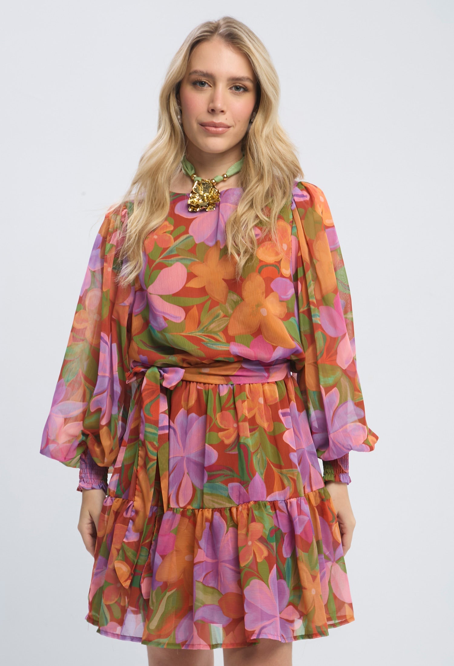 Vestido Corto Estampado Flores Mujer - SALE - BYBLA S / MULTICOLOR VESTIDO