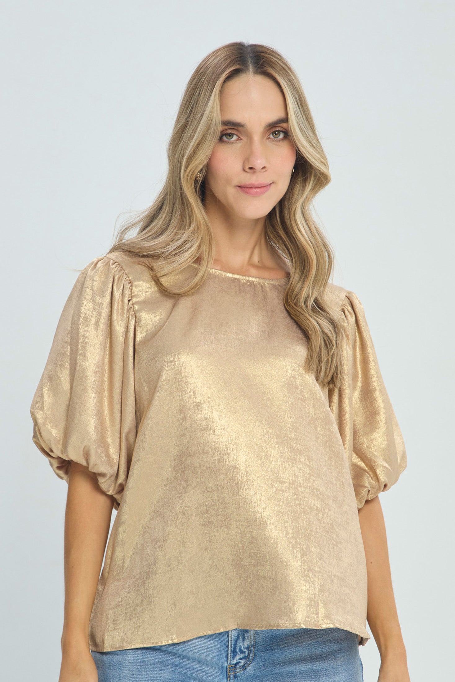 Blusa Satinada Manga Globo- SALE - Outlet BYBLA Colombia