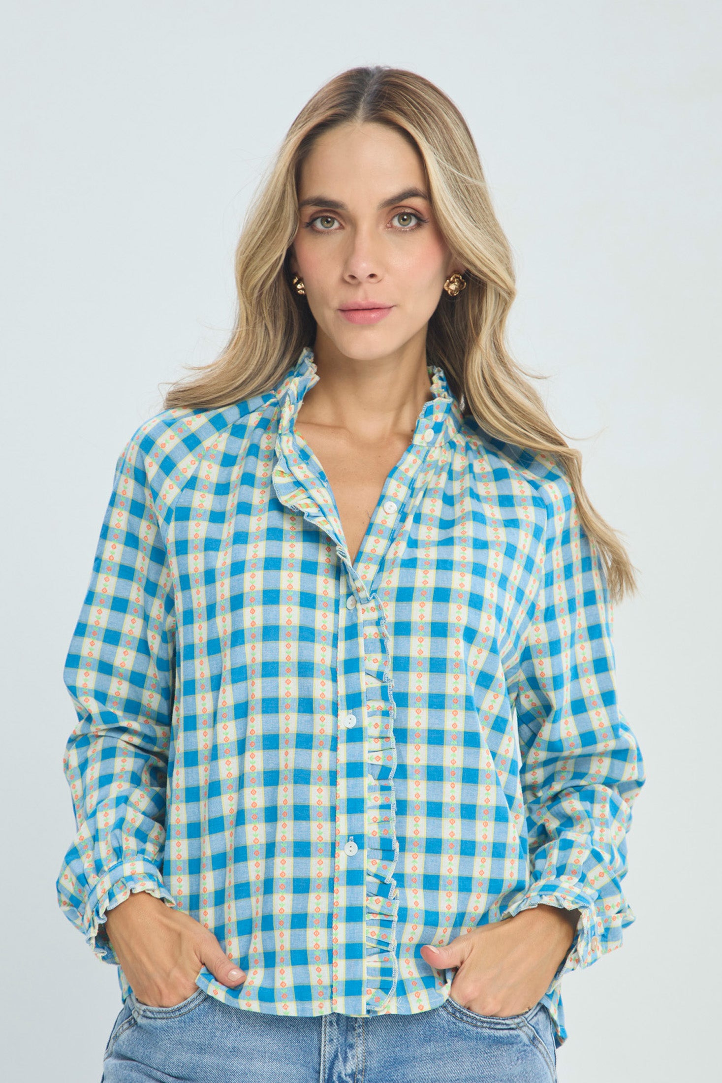 Blusa en Algodón Vichy - Outlet BYBLA Colombia