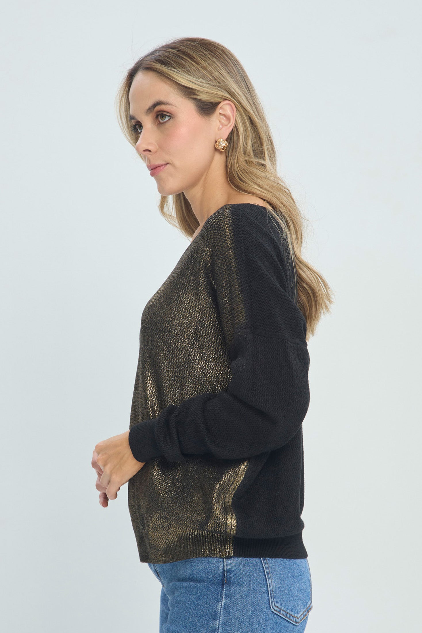 Buso de Punto Negro con Moteado Dorado - Outlet BYBLA Colombia
