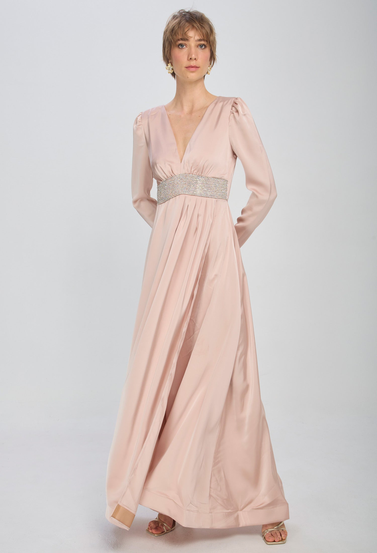 Vestido V Profundo Mujer NEW - BYBLA S / BEIGES VESTIDO LARGO