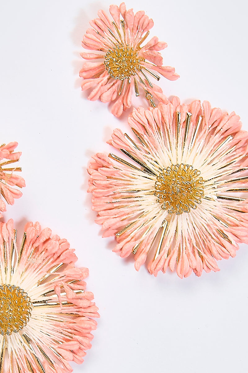 Aretes Colgantes Flor Alambre Rosa