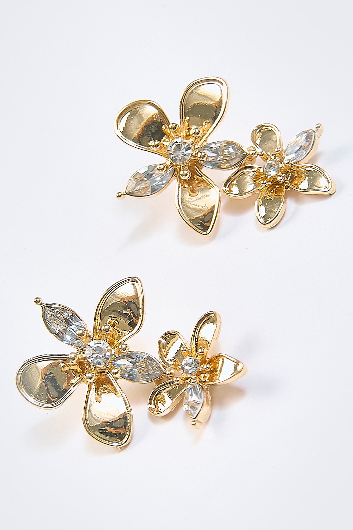 Aretes Colgantes Flor Eslabón Cristal Dorados