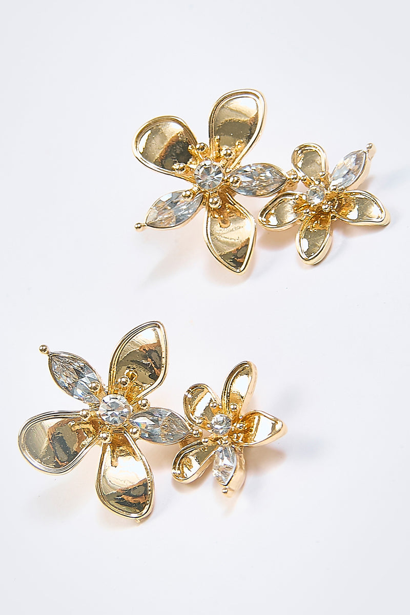 Aretes Colgantes Flor Eslabón Cristal Dorados