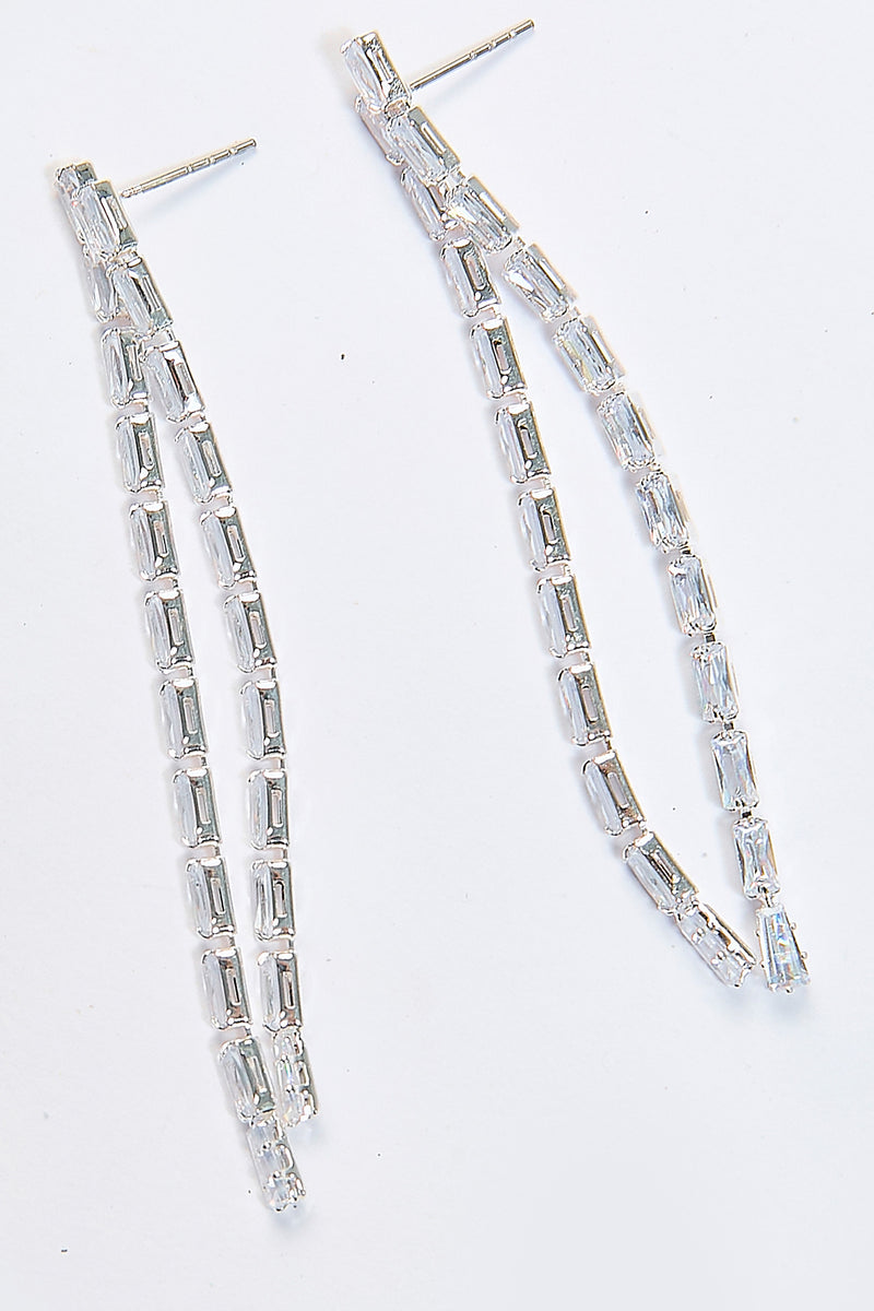 Aretes Líneas Baguette CZ Plateados