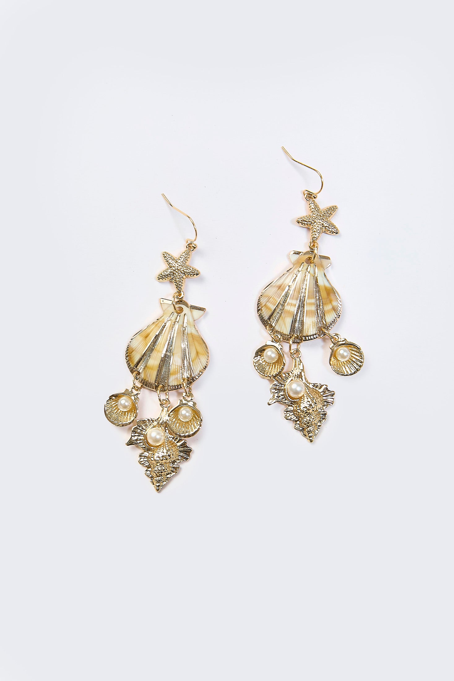 Aretes Colgantes Estrella Concha Perla Dorados - Foto 1