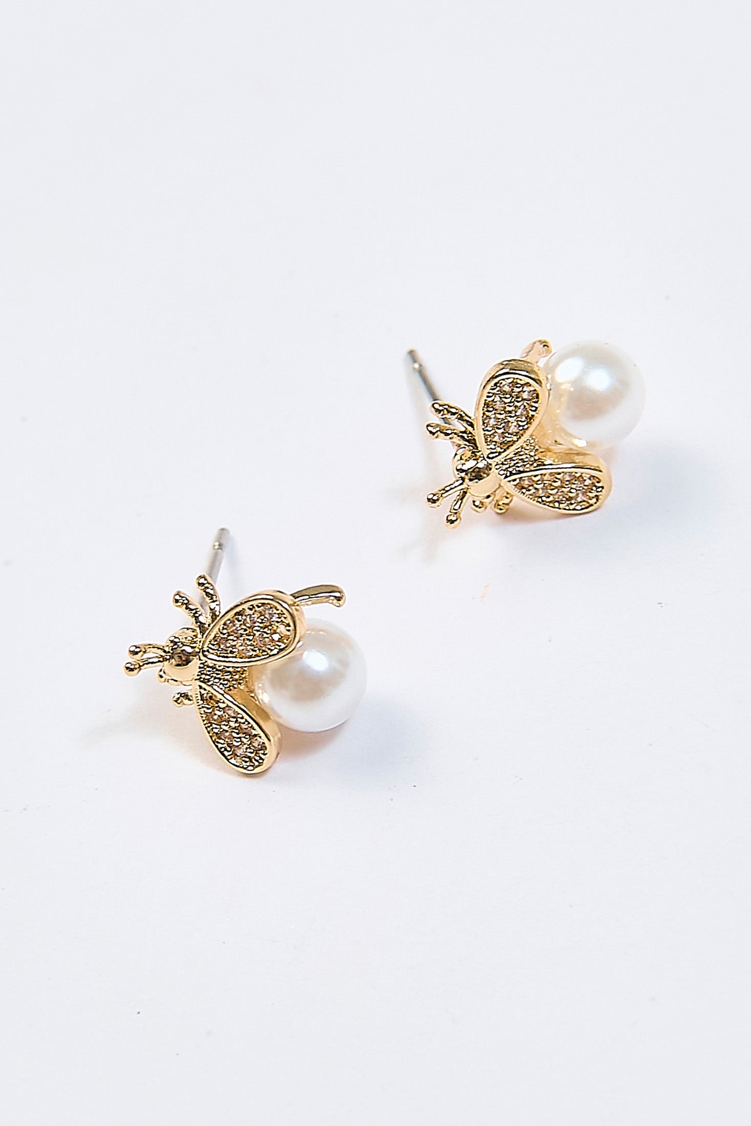 Aretes Abeja Perla Circón Dorados
