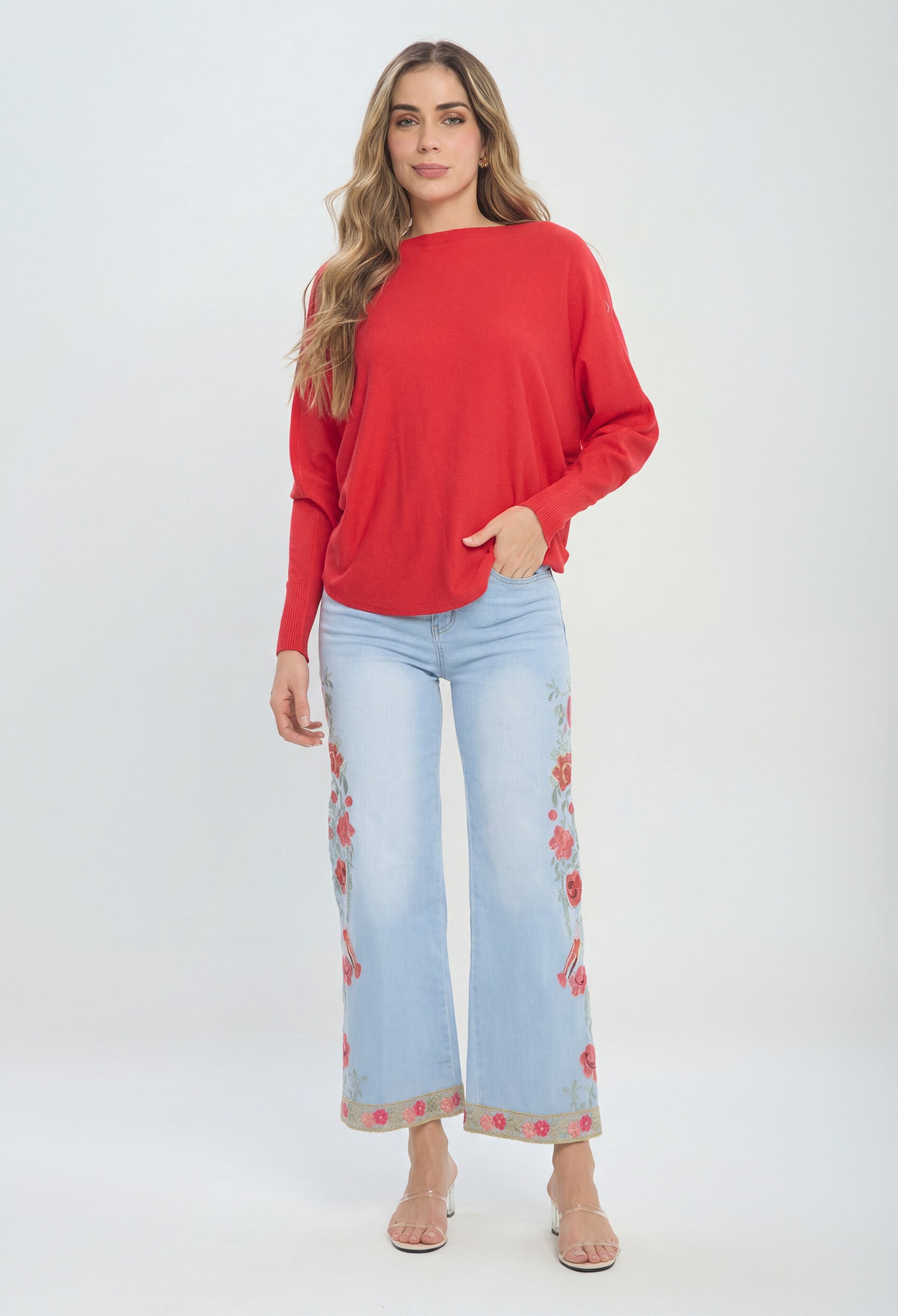 Jean Wide Leg Bordado Floral NEW