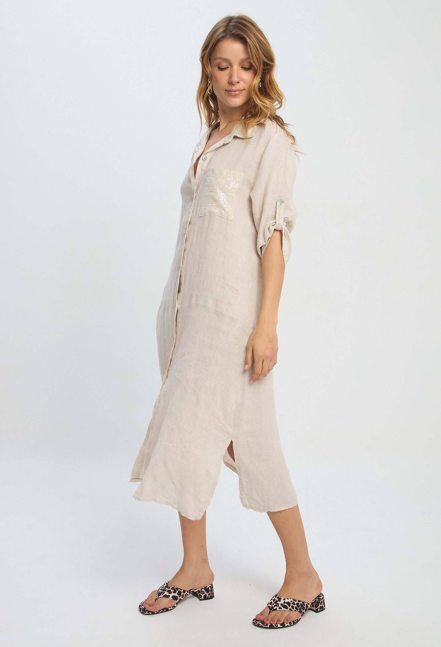 Vestido Midi Lino Lentejuelas - SALE