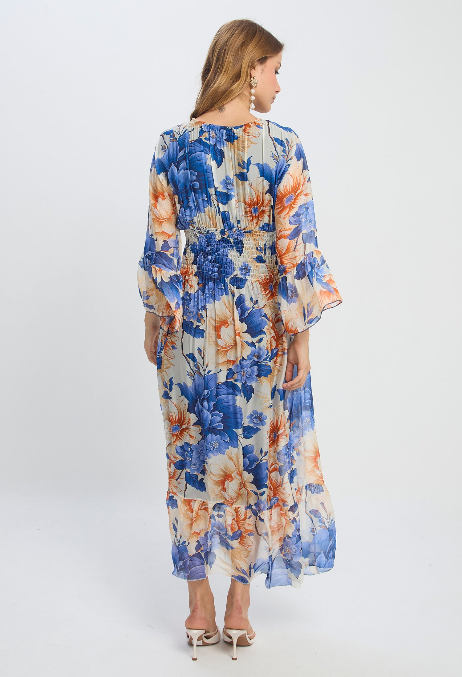 Vestido Midi Seda Flores