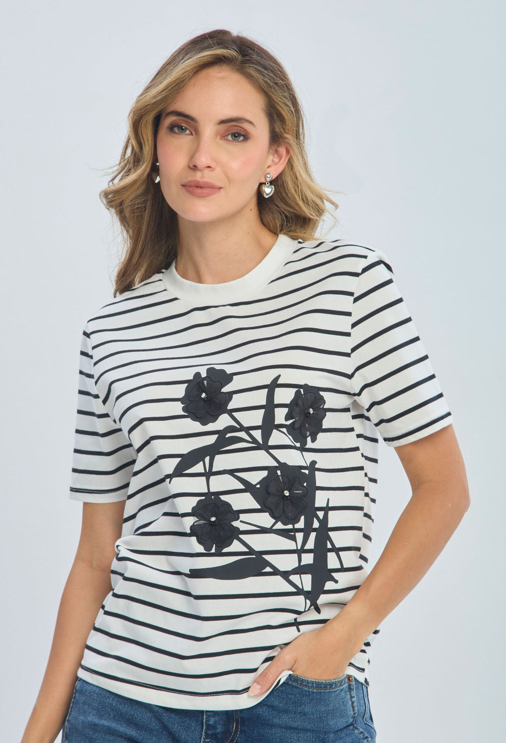 Camiseta Rayas Flores - BYBLA Colombia