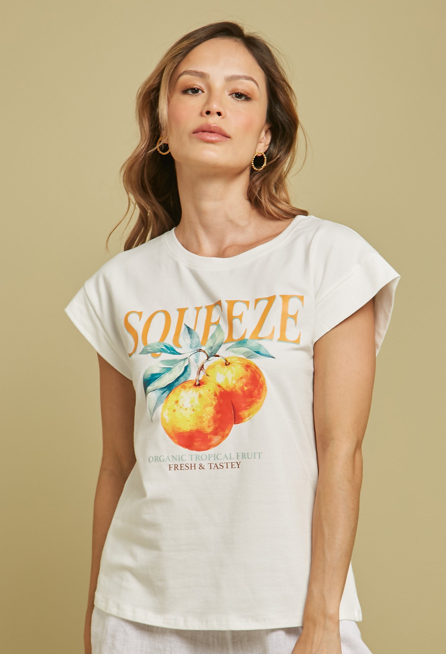Camiseta Estampado Frutas Mujer - SALE - BYBLA S / BLANCOS BLUSA