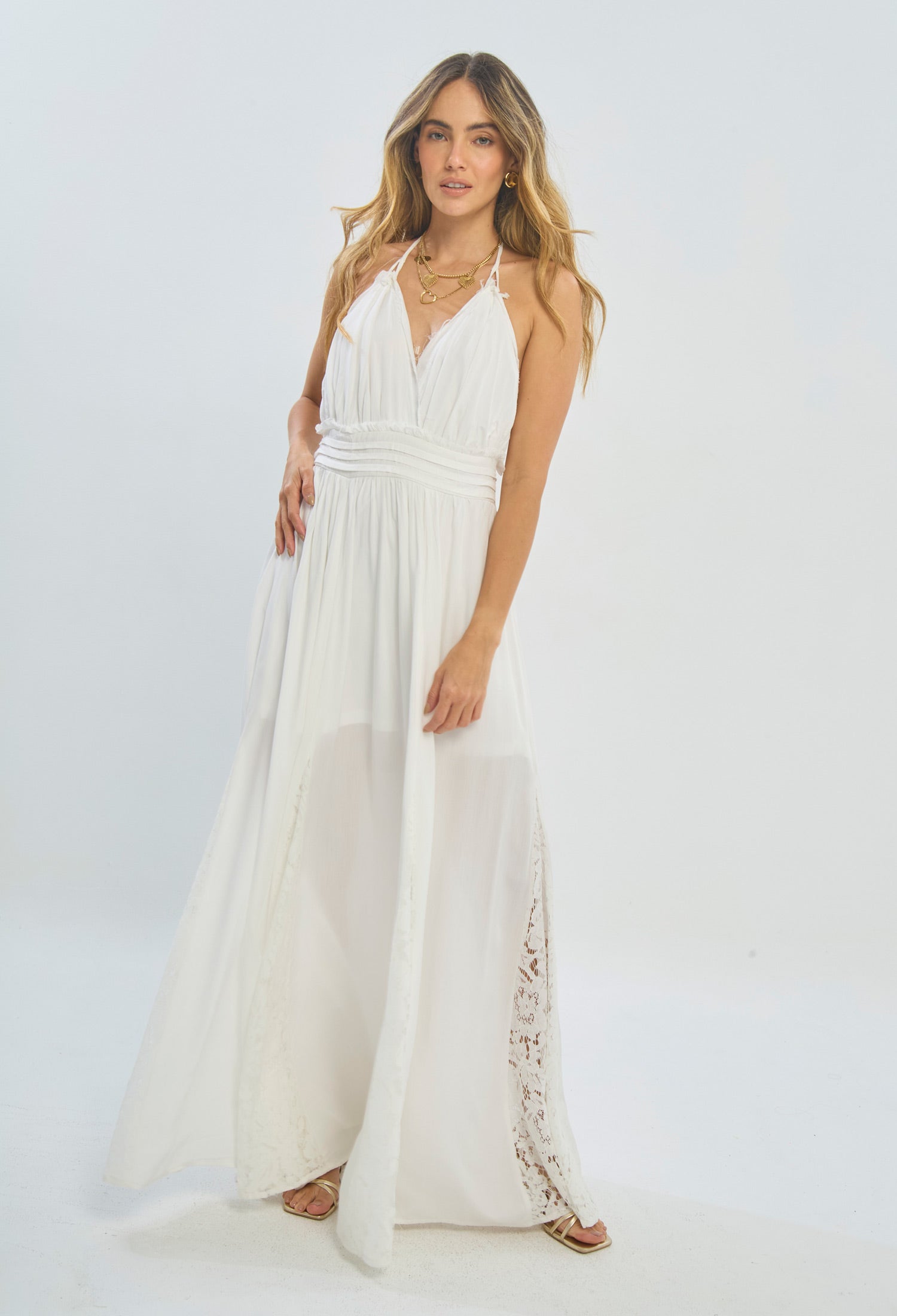 Vestido Largo Espalda Descubierta Mujer - SALE - BYBLA M / BLANCOS VESTIDO