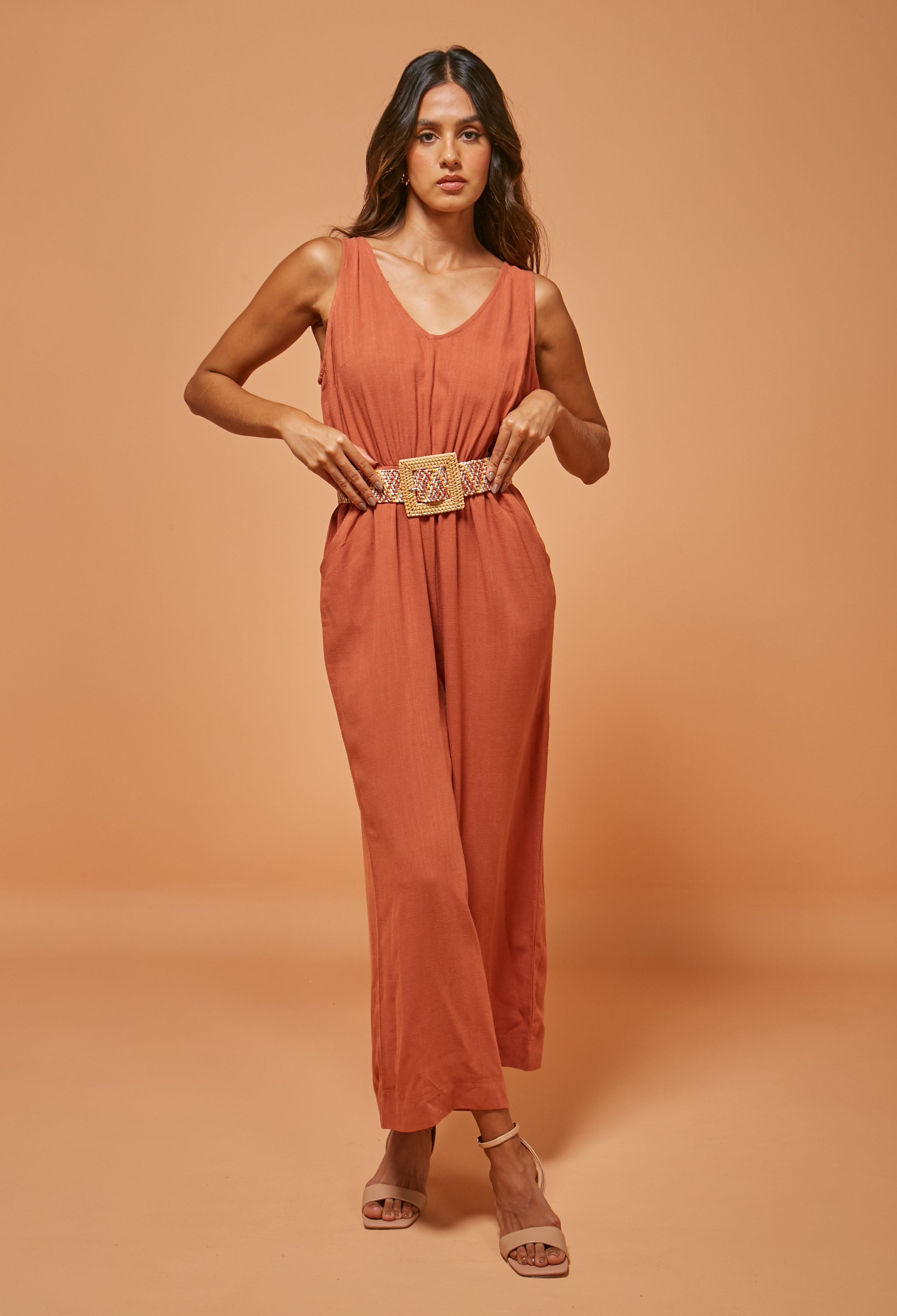 Enterizo Largo Lino Manga Sisa Mujer - SALE - BYBLA S / TERRACOTAS ENTERIZO