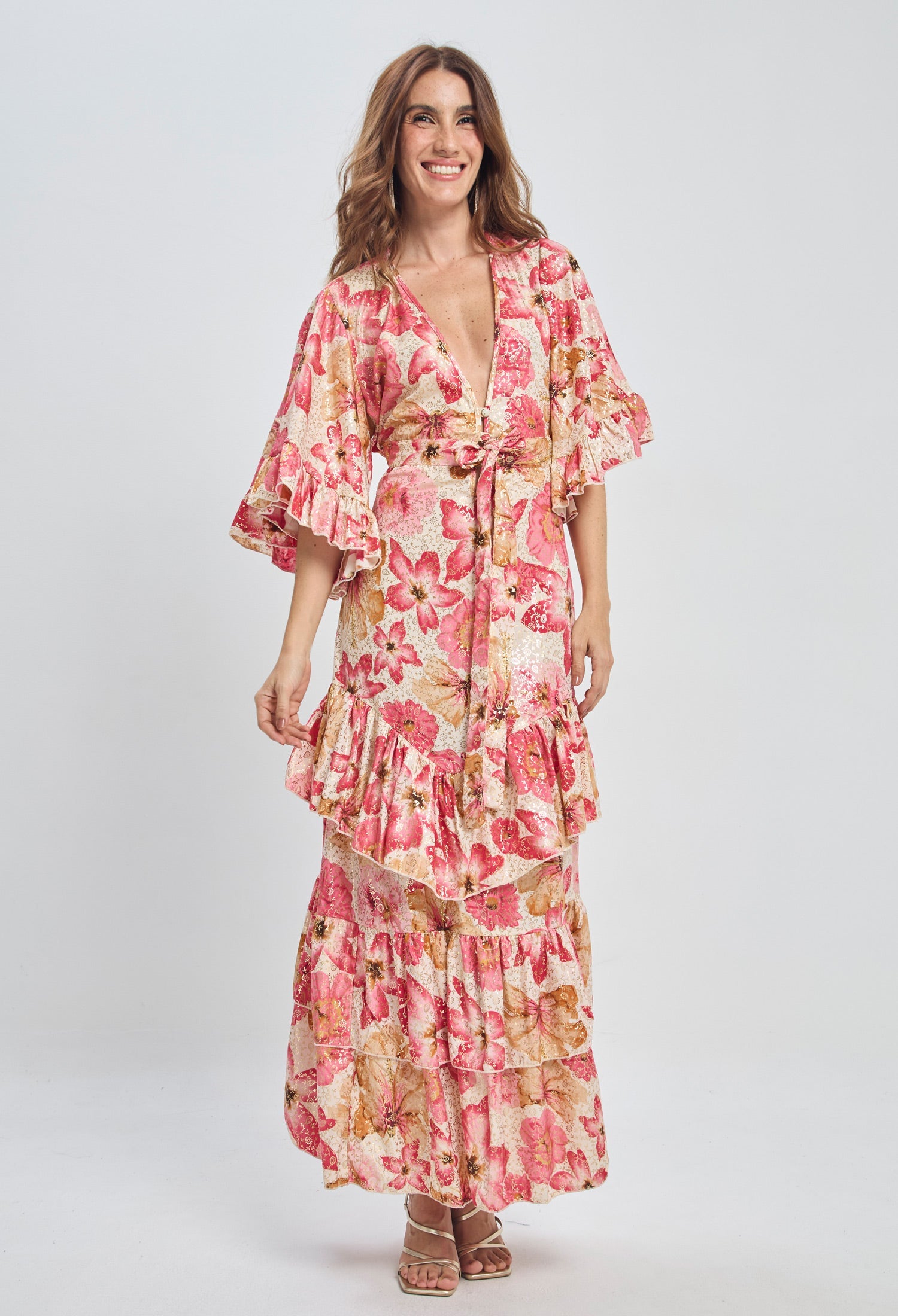 Vestido Viscosa Satén Floral Mujer - BYBLA S / ROSAS VESTIDOS