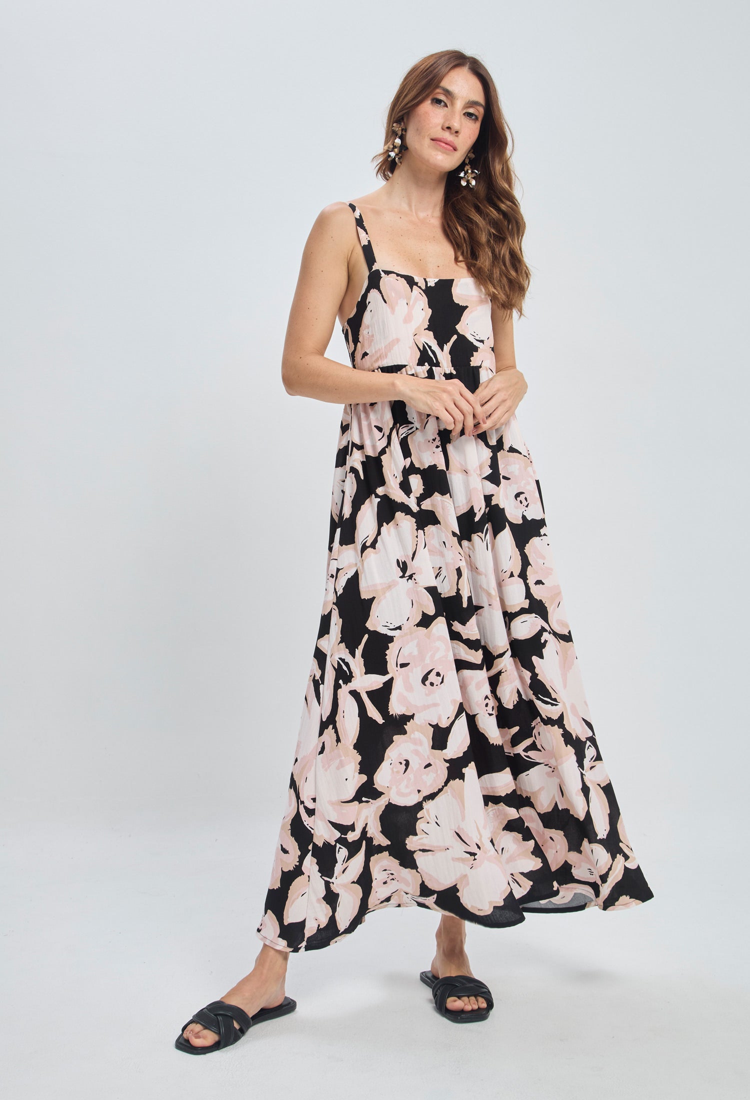 Vestido Estampado Floral Recto Mujer - BYBLA S / NEGROS VESTIDOS