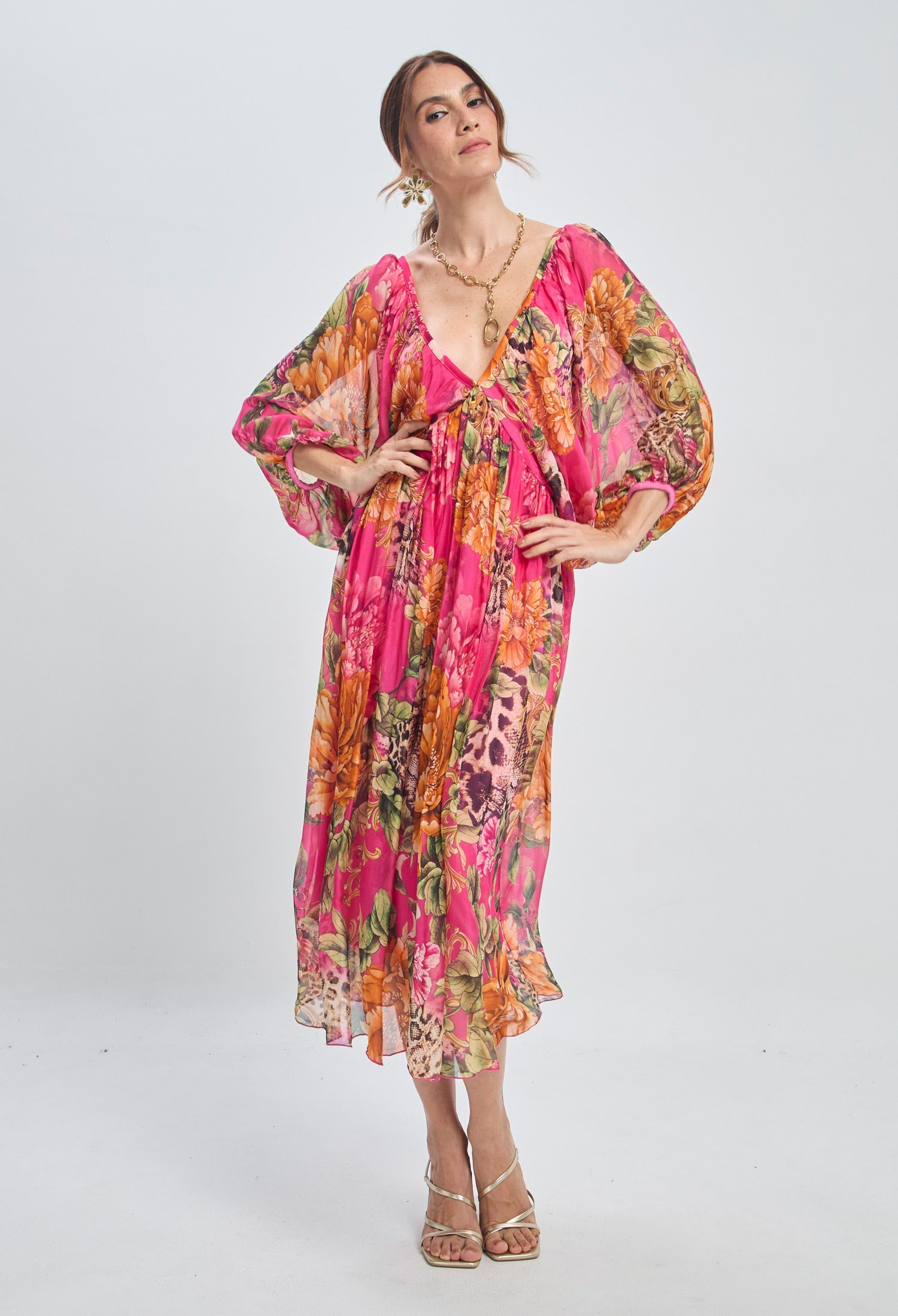 Vestido Seda Talle Alto Mujer - BYBLA U / NARANJA VESTIDO