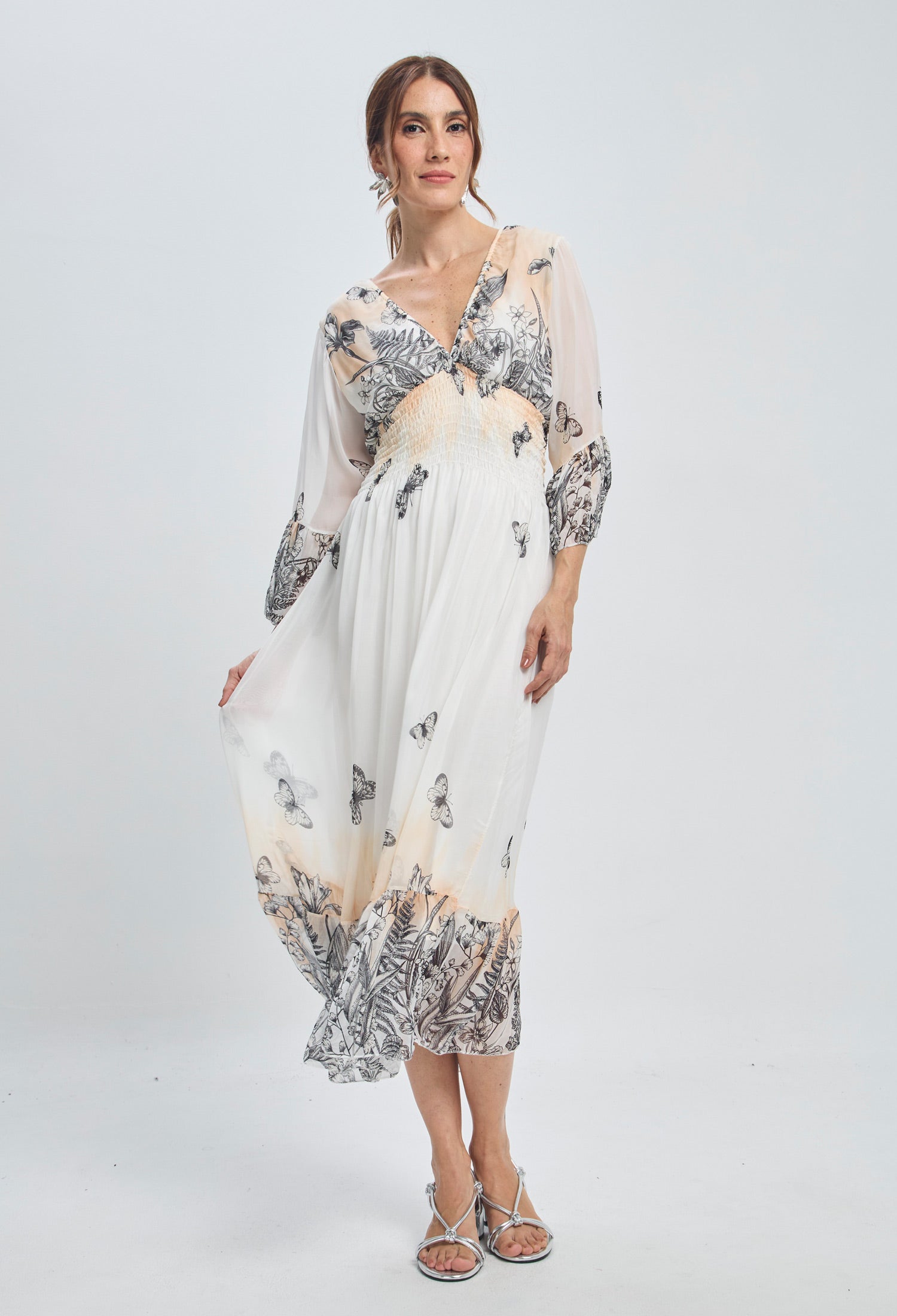 Vestido Seda Floral Mujer - BYBLA U / BLANCOS VESTIDO
